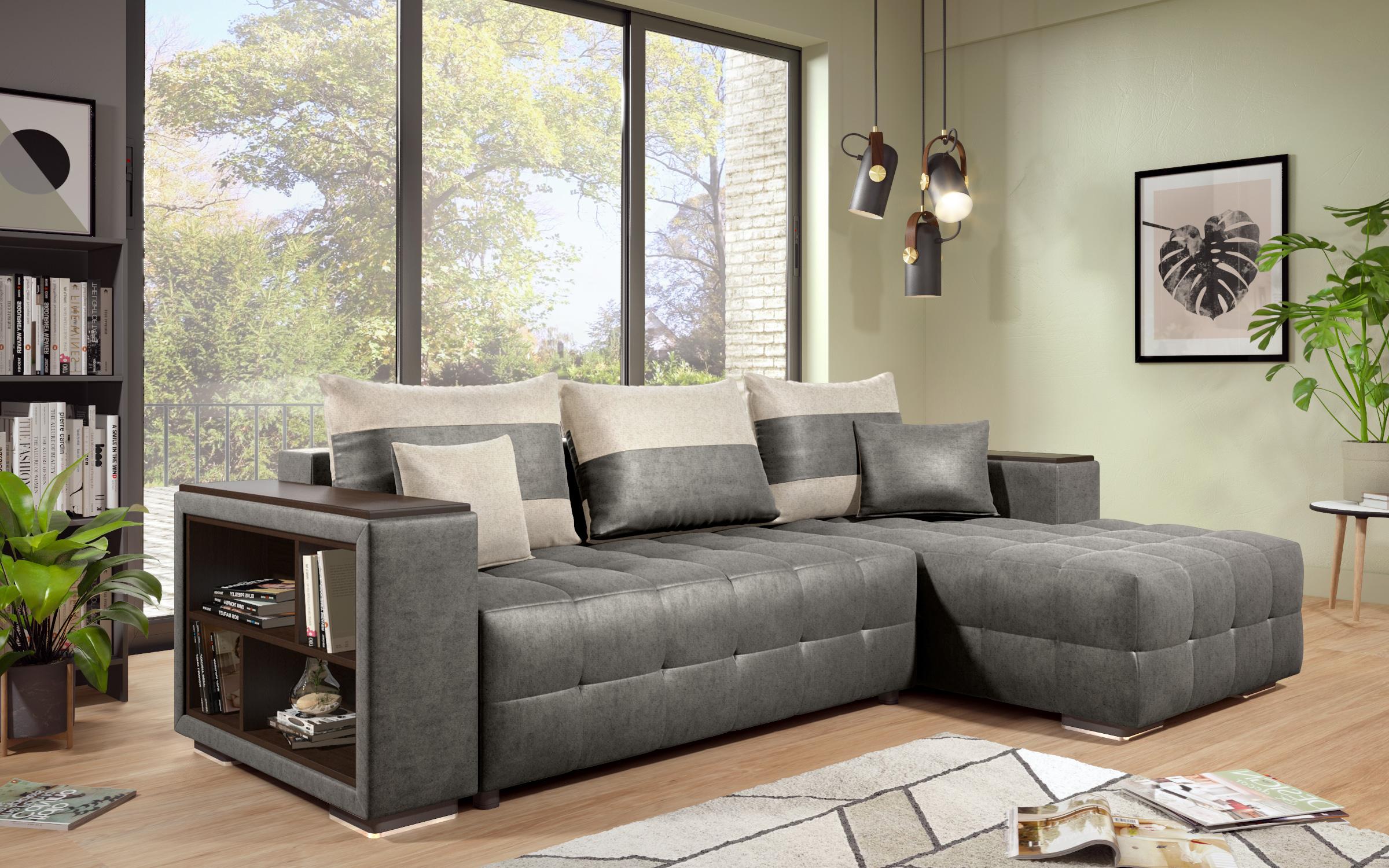 Coltar extensibil cu brat etajera Melvin S, gri + bej deschis  5