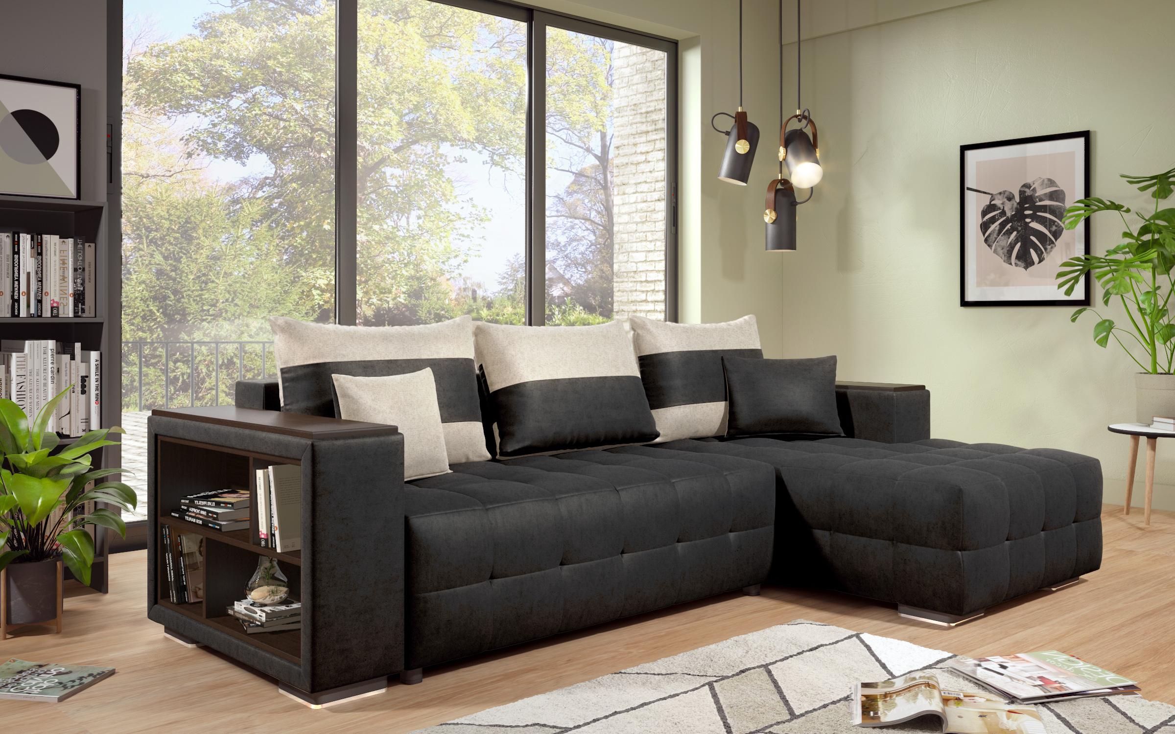 Coltar extensibil cu brat etajera Melvin S, negru + bej deschis  6