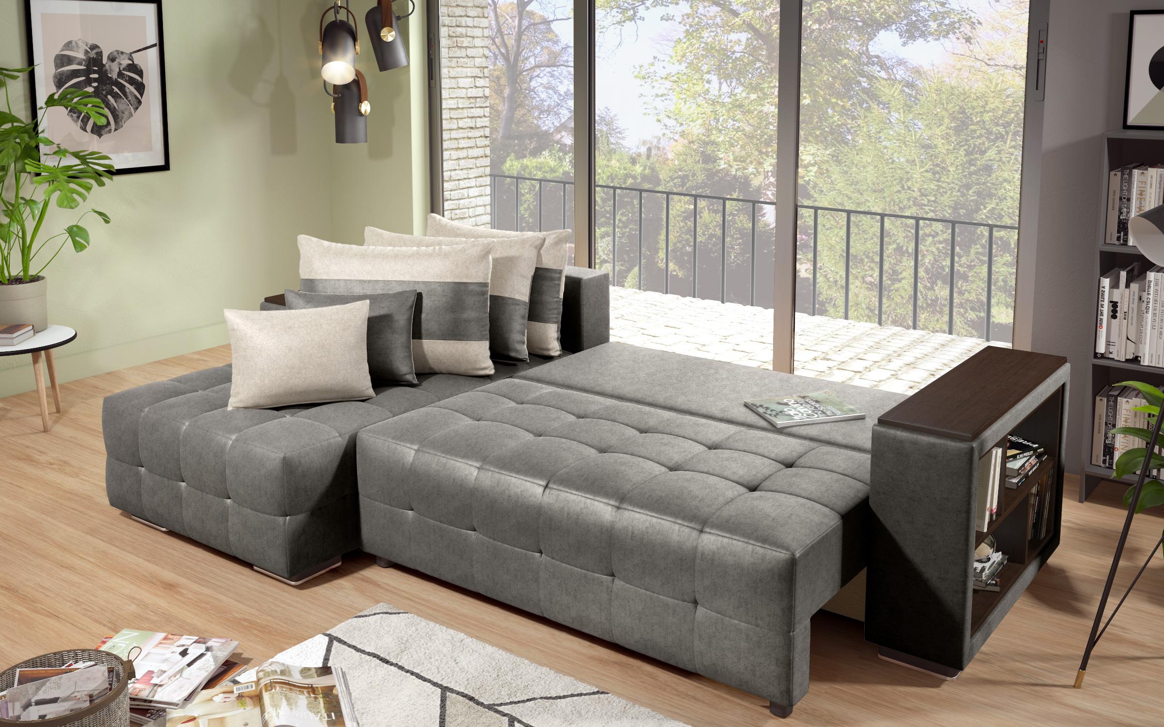 Coltar extensibil cu brat etajera Melvin S, gri + bej deschis  6