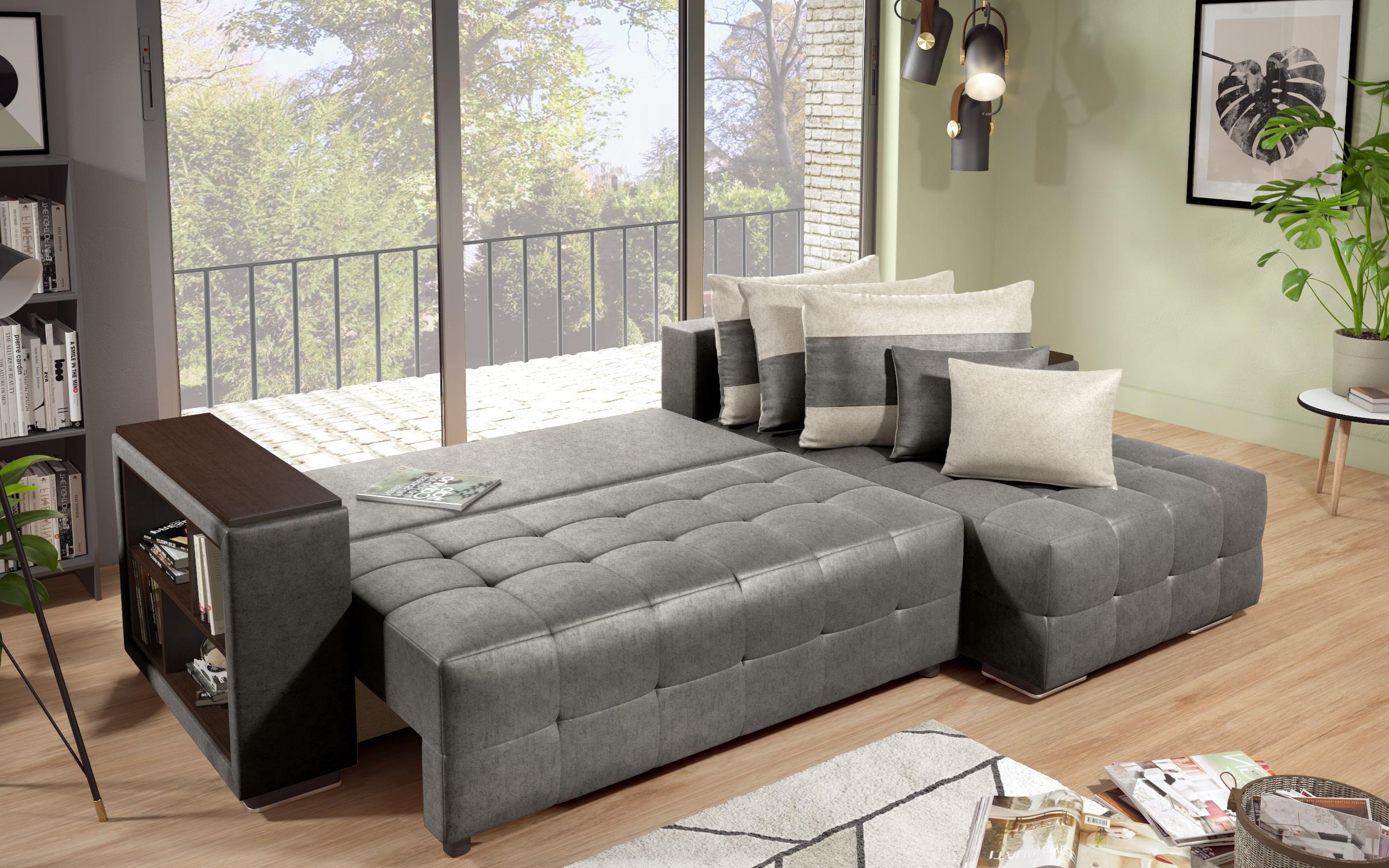 Coltar extensibil cu brat etajera Melvin S, gri + bej deschis  6
