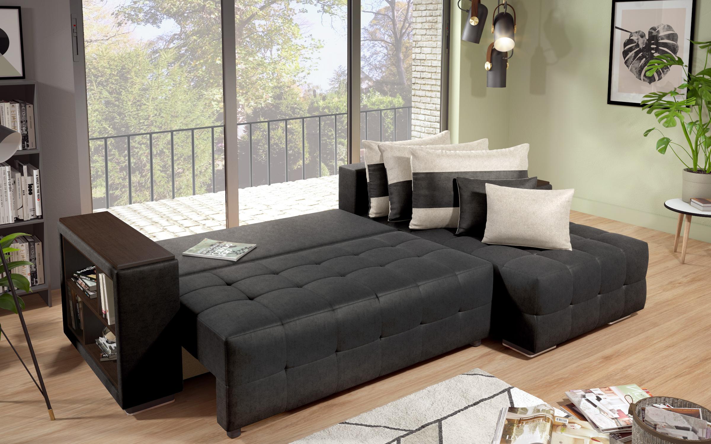 Coltar extensibil cu brat etajera Melvin S, negru + bej deschis  7