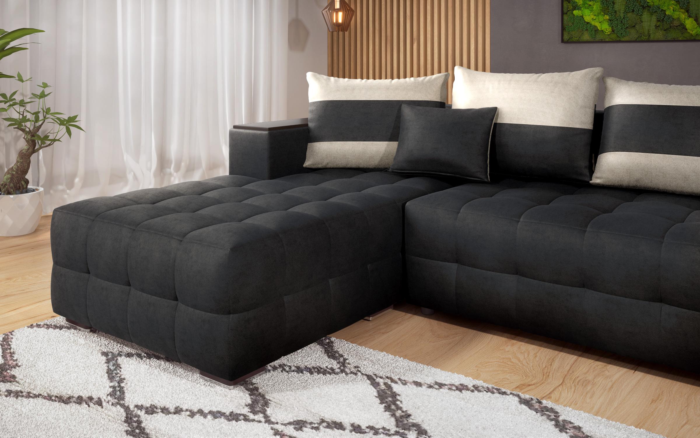Coltar extensibil cu brat etajera Melvin, negru + bej deschis  8