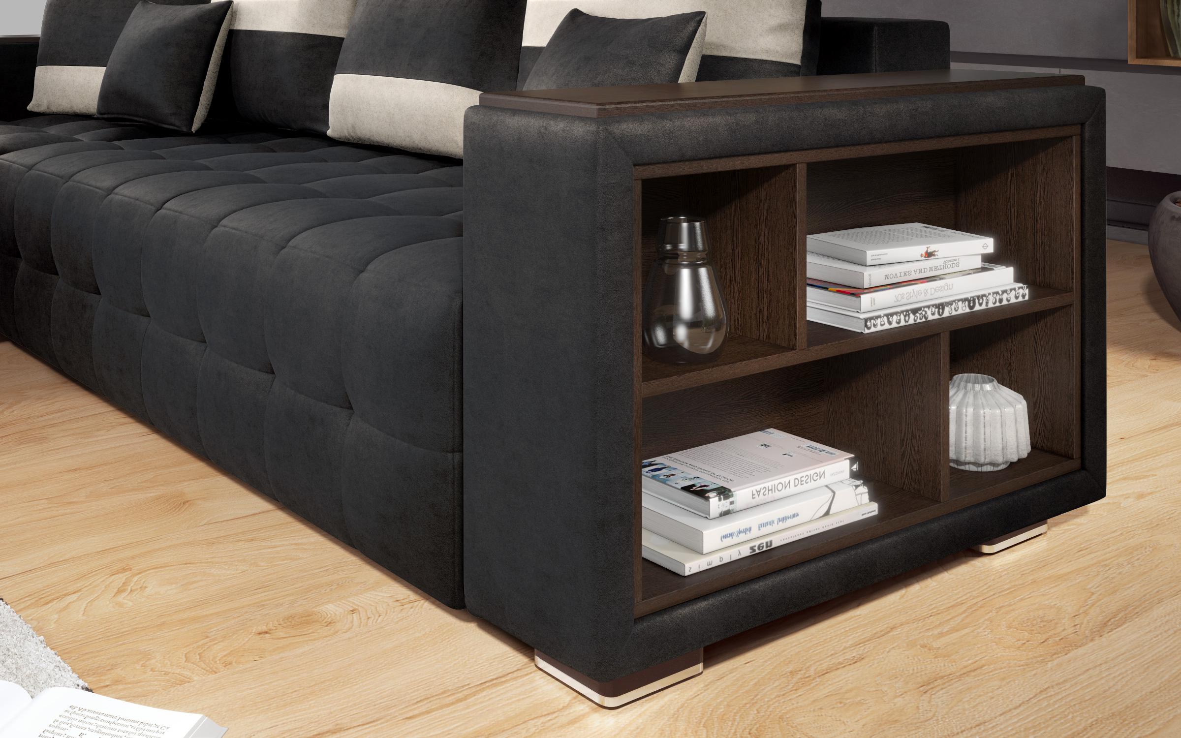 Coltar extensibil cu brat etajera Melvin, negru + bej deschis  9