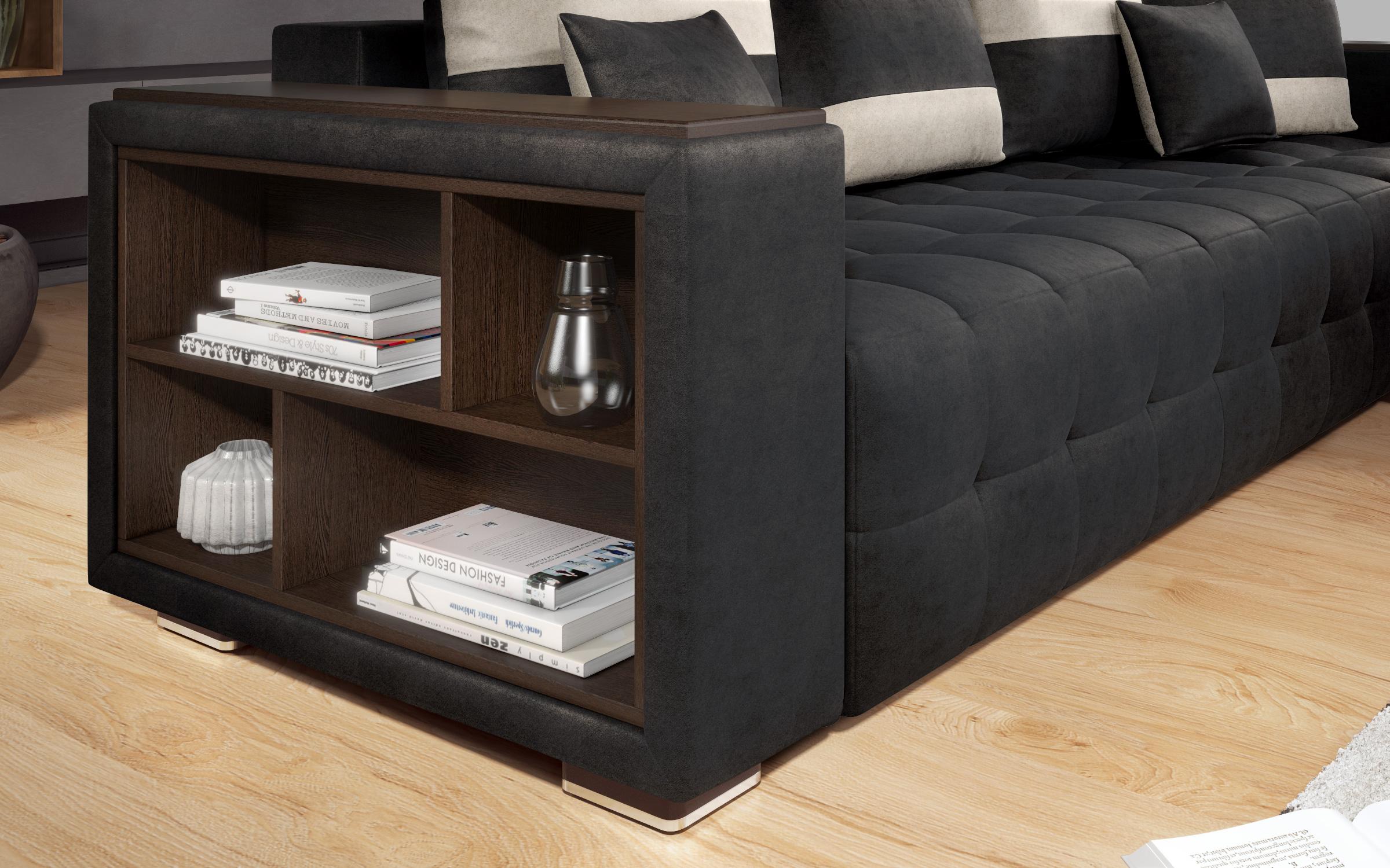 Coltar extensibil cu brat etajera Melvin, negru + bej deschis  9