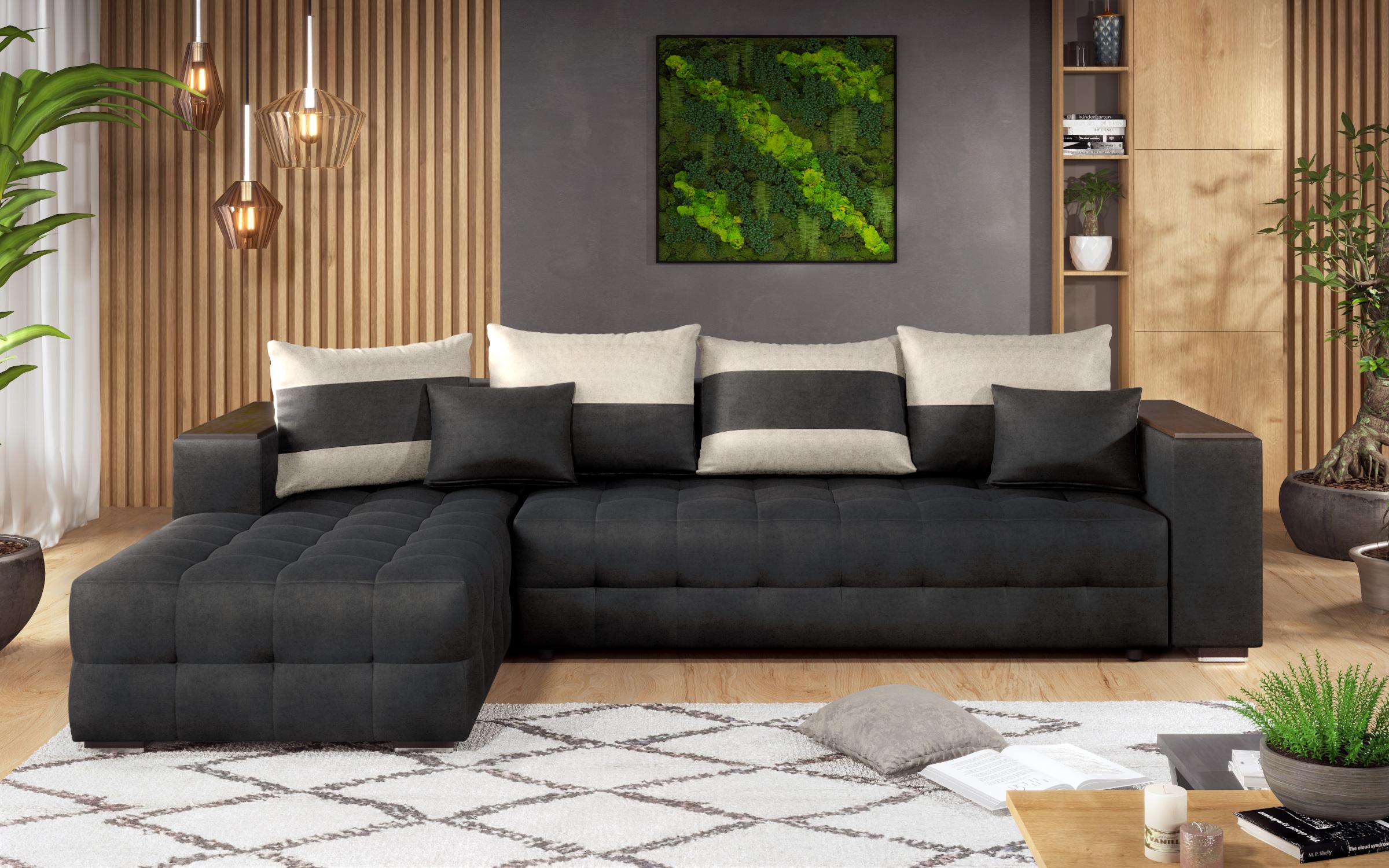 Coltar extensibil cu brat etajera Melvin, negru + bej deschis  3