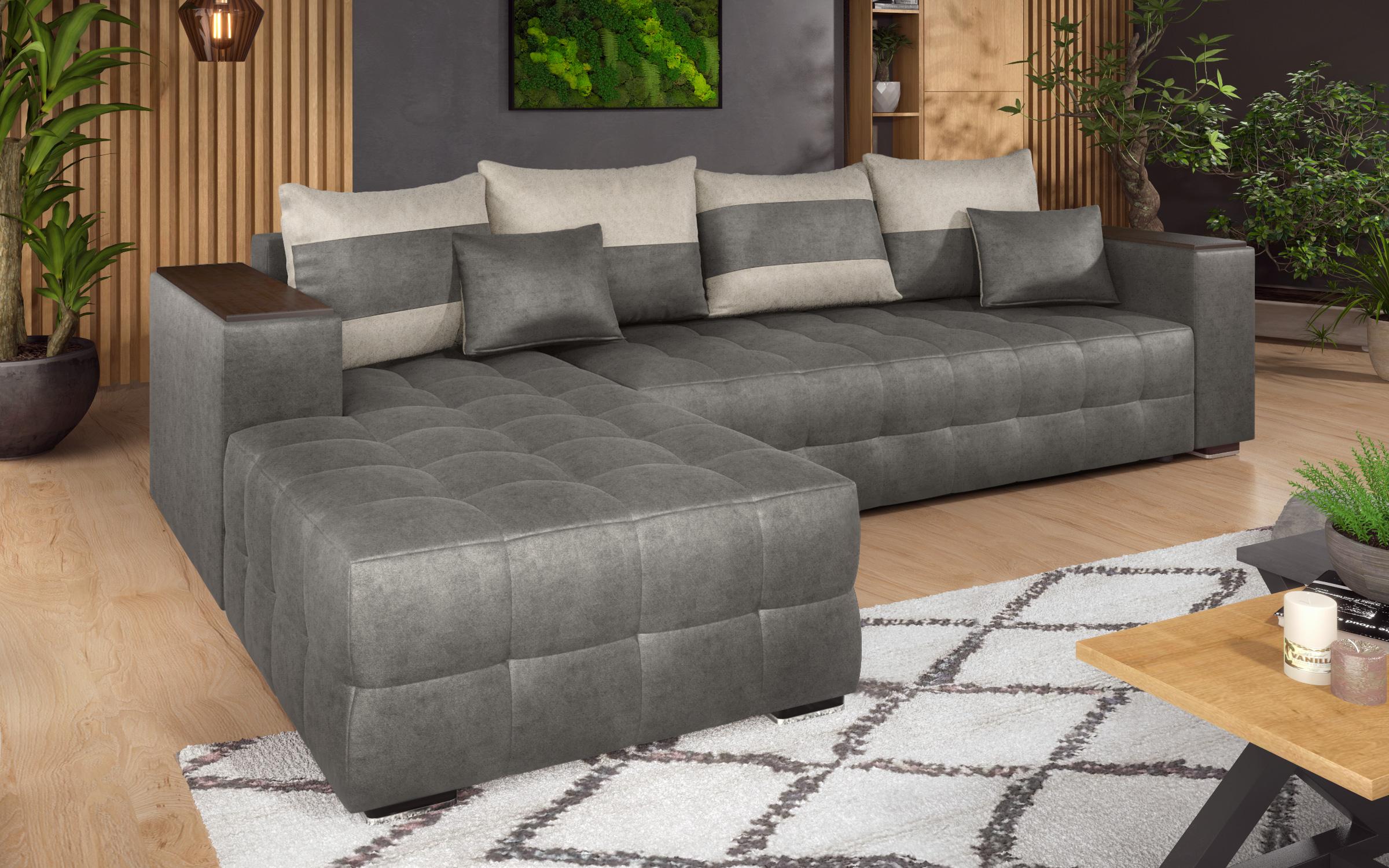 Coltar extensibil cu brat etajera Melvin, gri + bej deschis  3