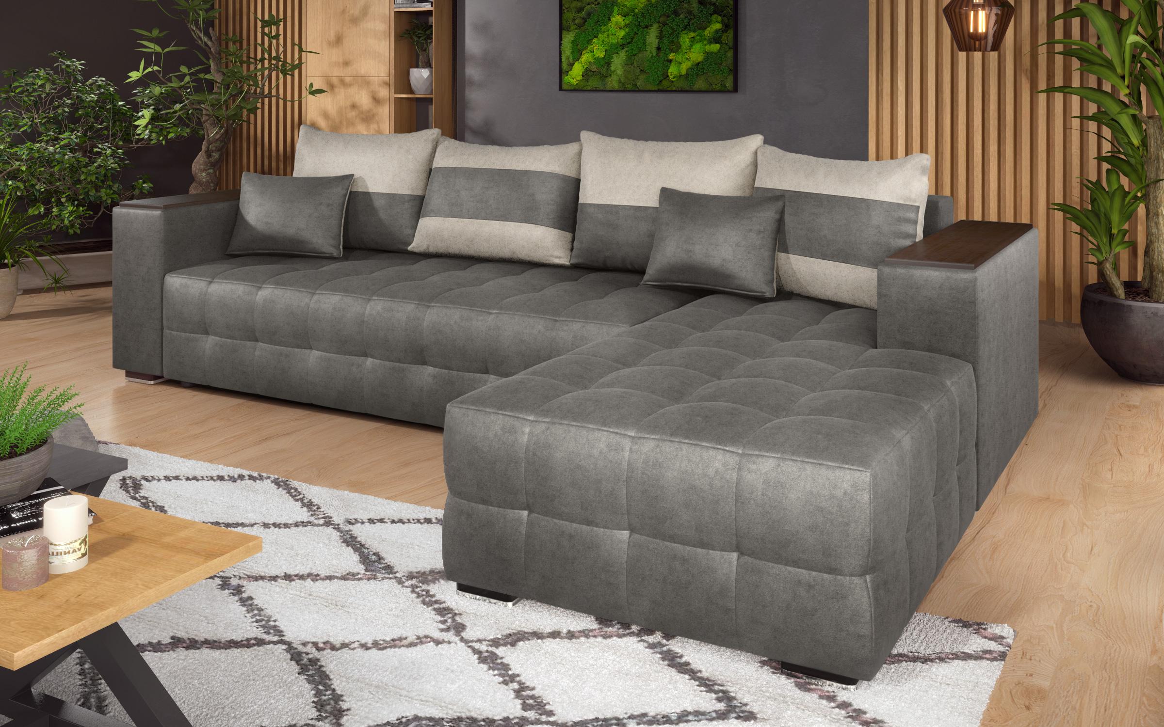 Coltar extensibil cu brat etajera Melvin, gri + bej deschis  3