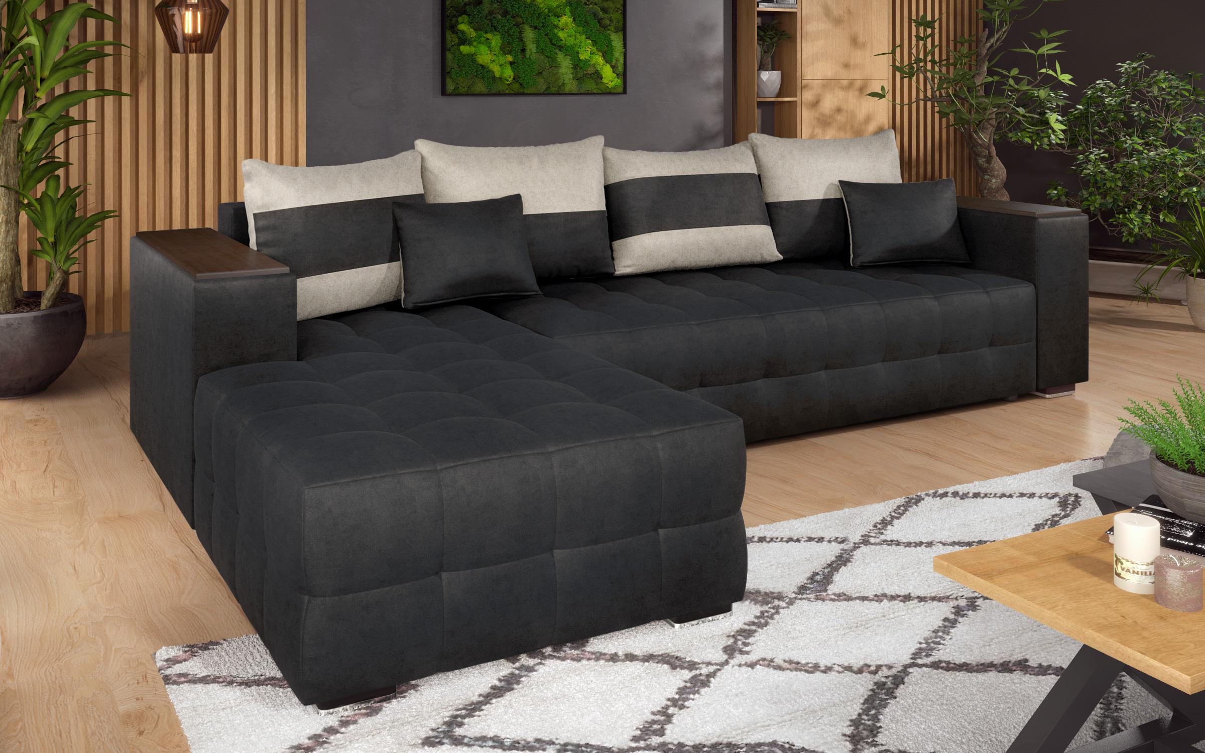 Coltar extensibil cu brat etajera Melvin, negru + bej deschis  4