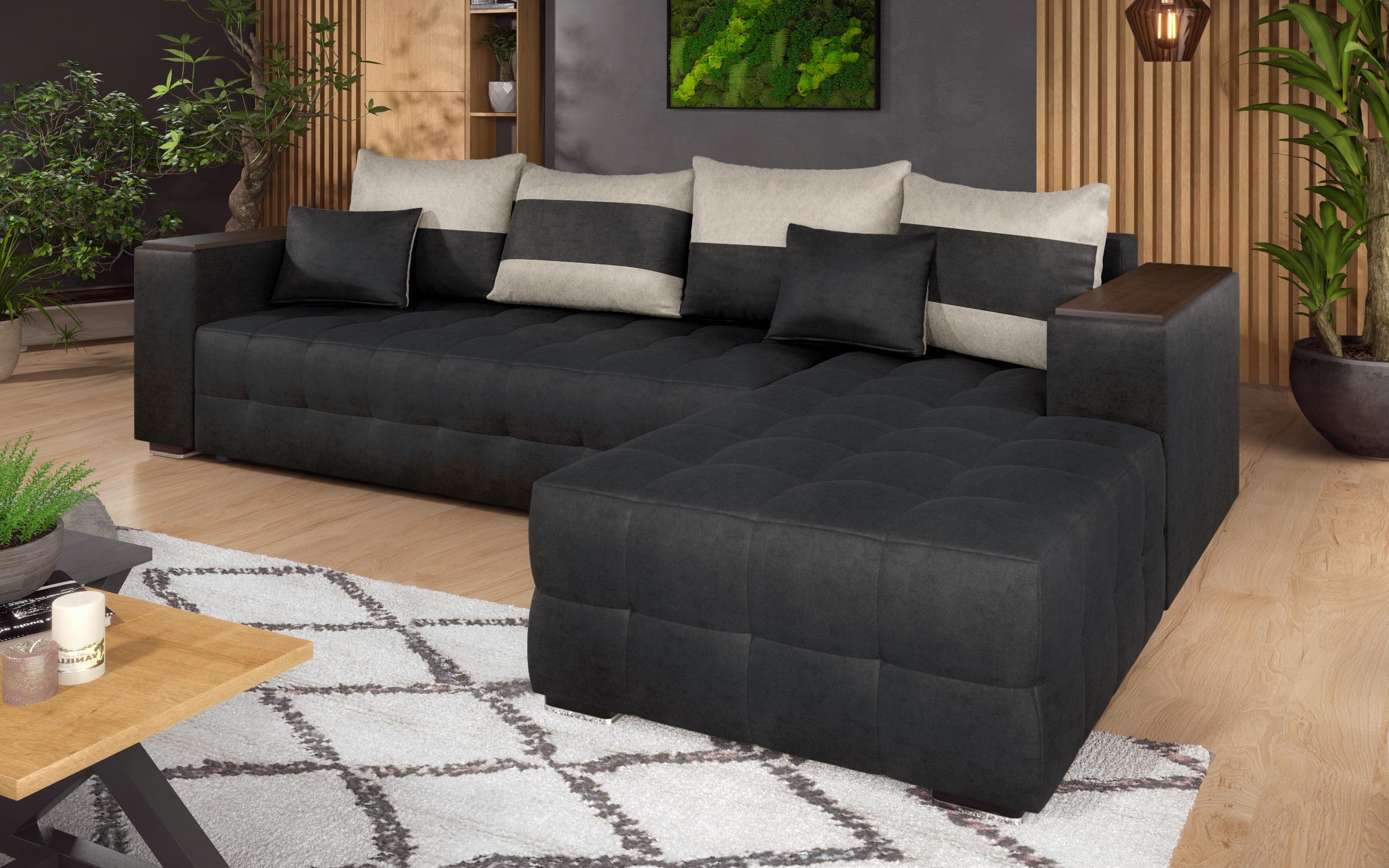 Coltar extensibil cu brat etajera Melvin, negru + bej deschis  4