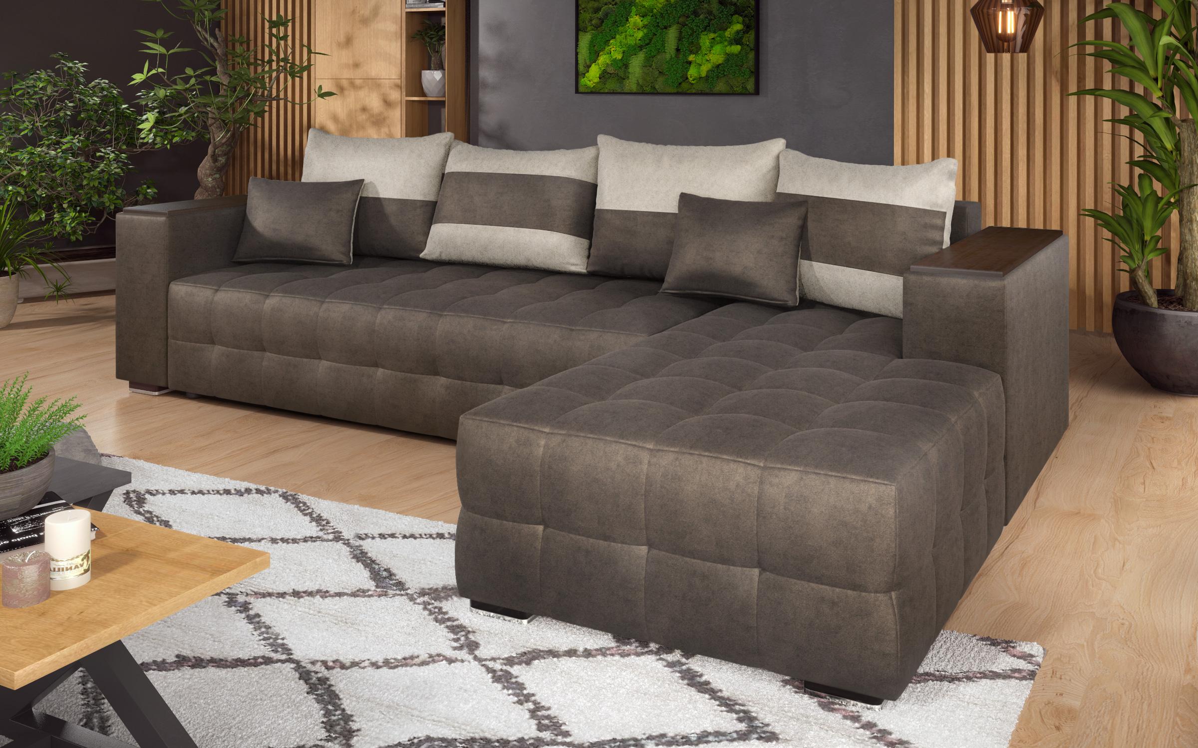 Coltar extensibil cu brat etajera Melvin, maro inchis + bej deschis  4