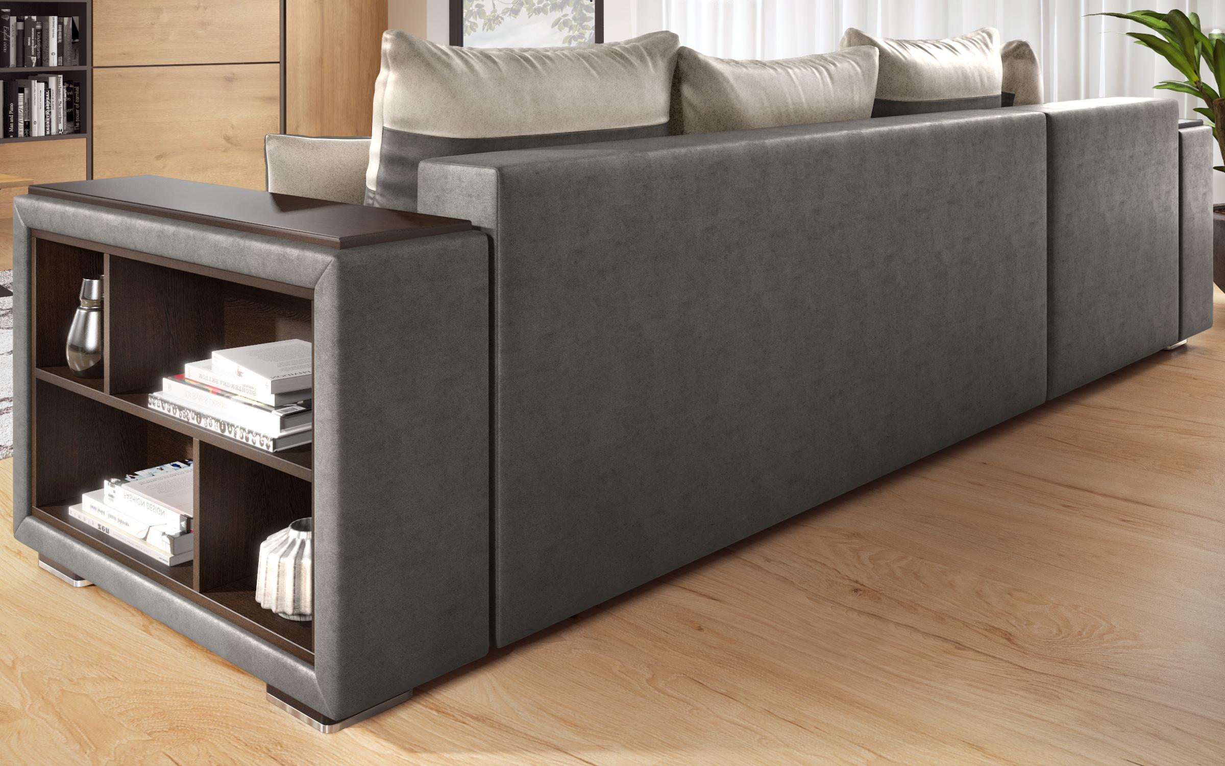Coltar extensibil cu brat etajera Melvin, gri + bej deschis  4