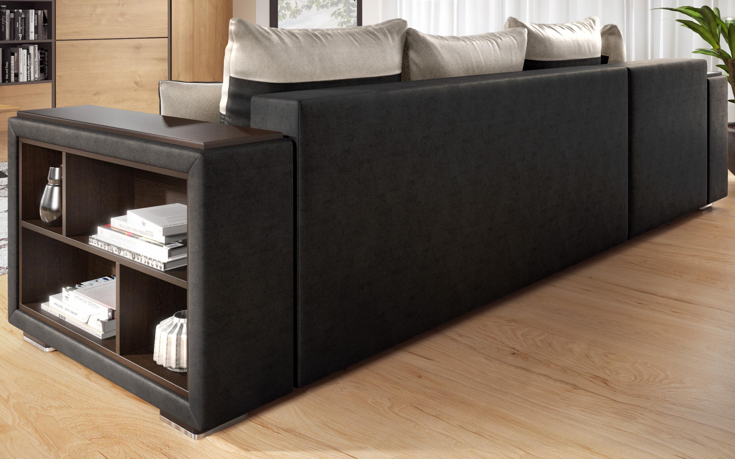 Coltar extensibil cu brat etajera Melvin, negru + bej deschis  5