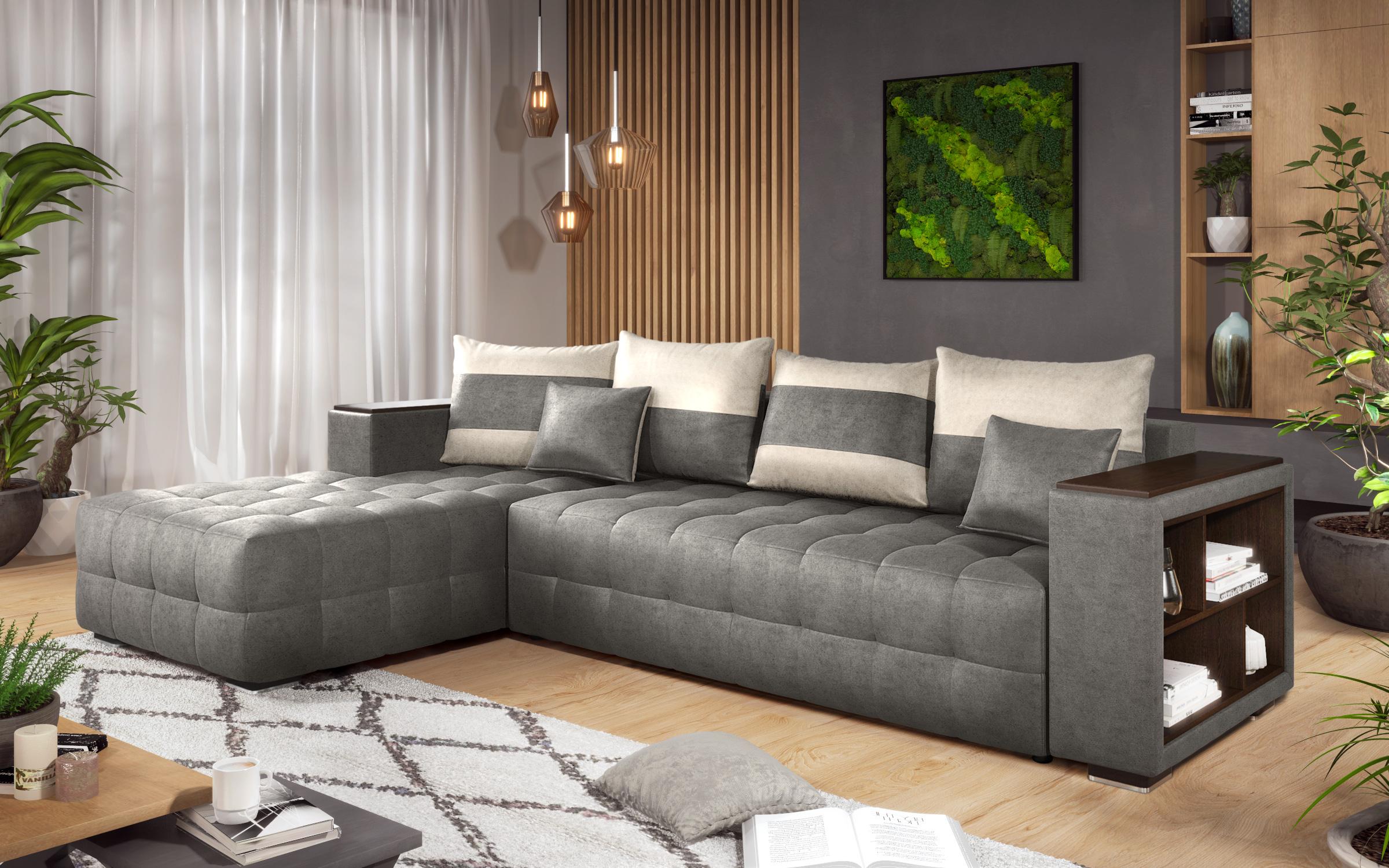 Coltar extensibil cu brat etajera Melvin, gri + bej deschis  5