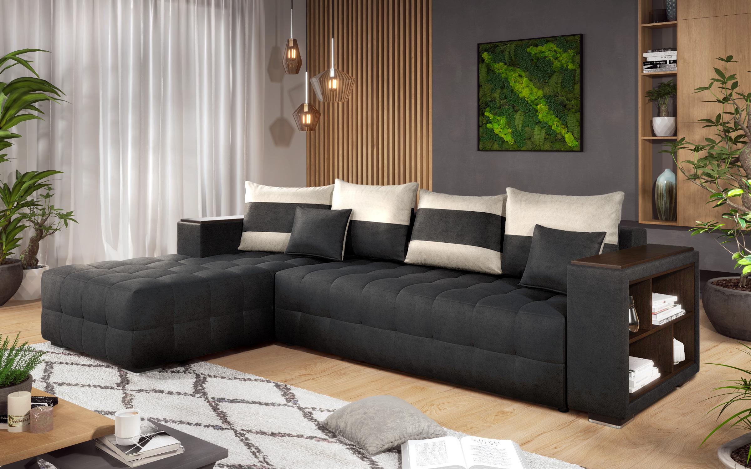 Coltar extensibil cu brat etajera Melvin, negru + bej deschis  6