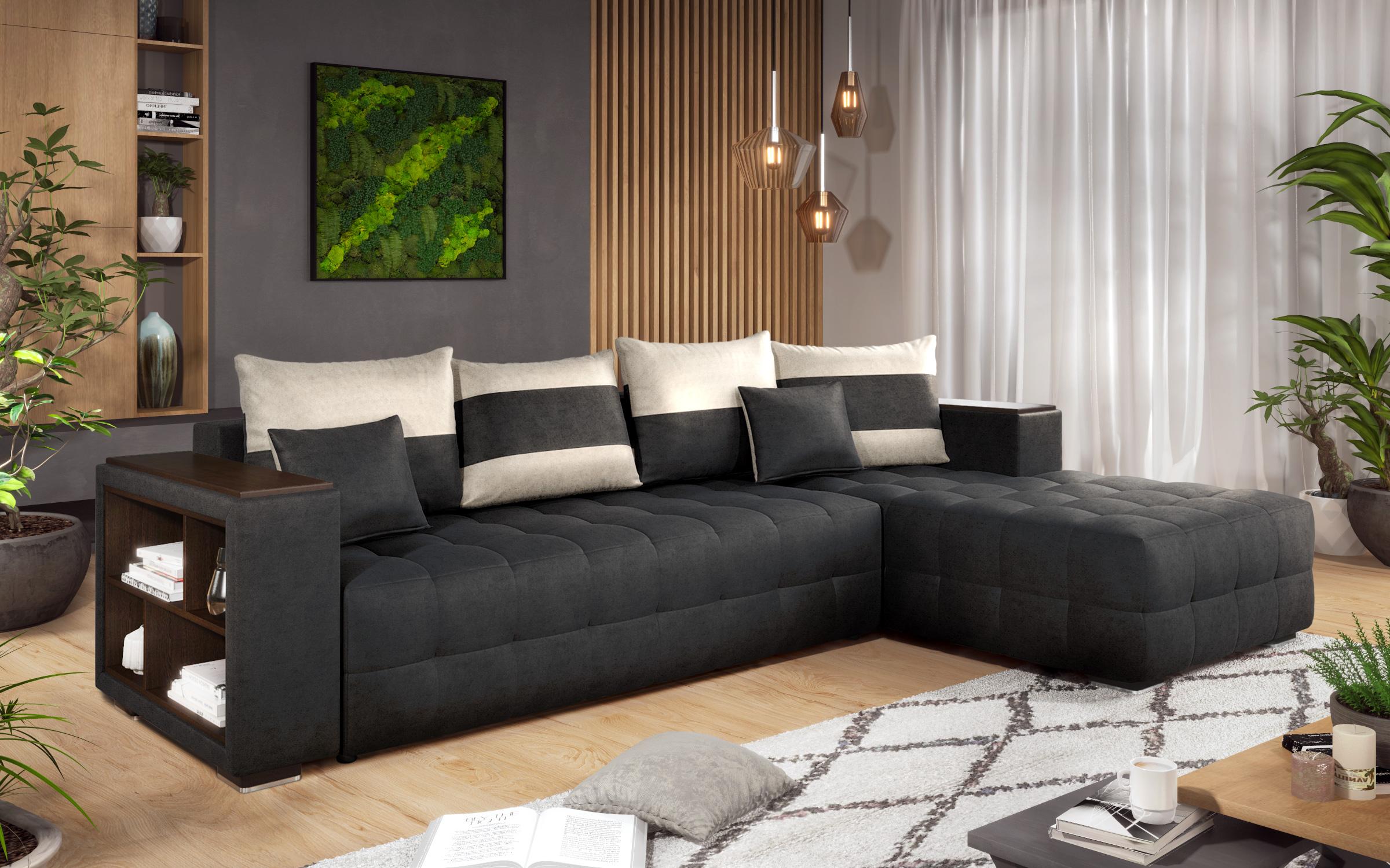 Coltar extensibil cu brat etajera Melvin, negru + bej deschis  6