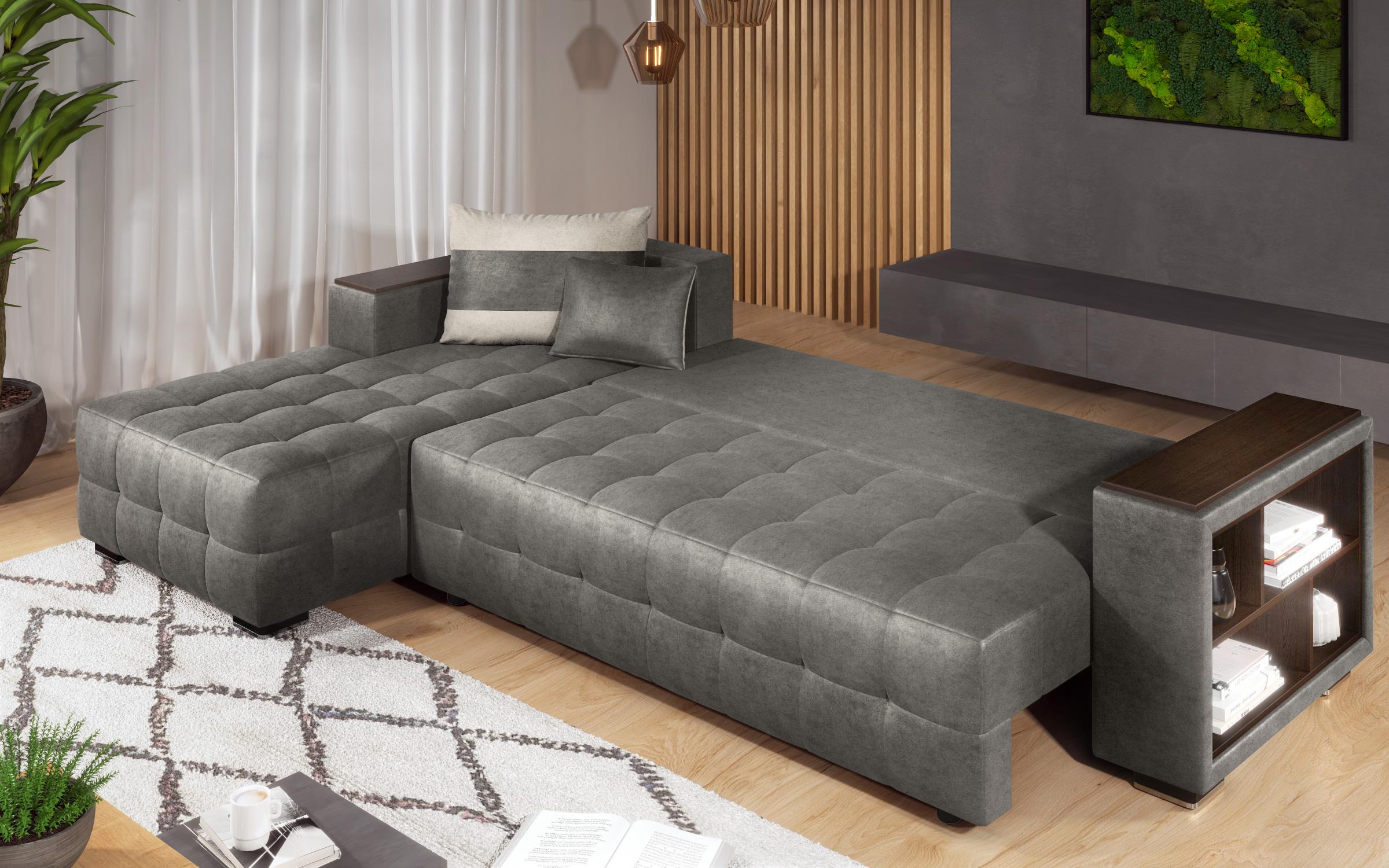 Coltar extensibil cu brat etajera Melvin, gri + bej deschis  6