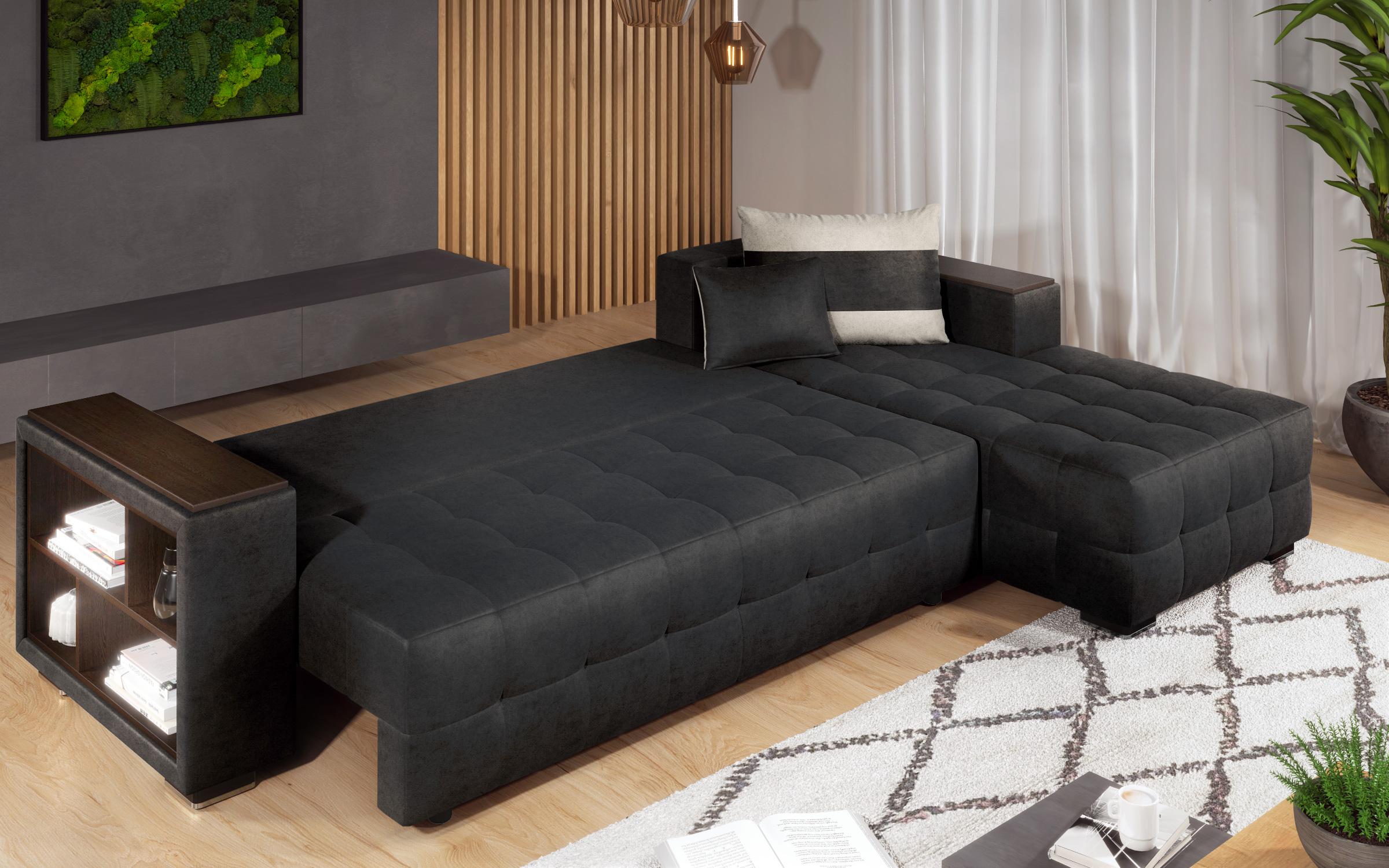 Coltar extensibil cu brat etajera Melvin, negru + bej deschis  7