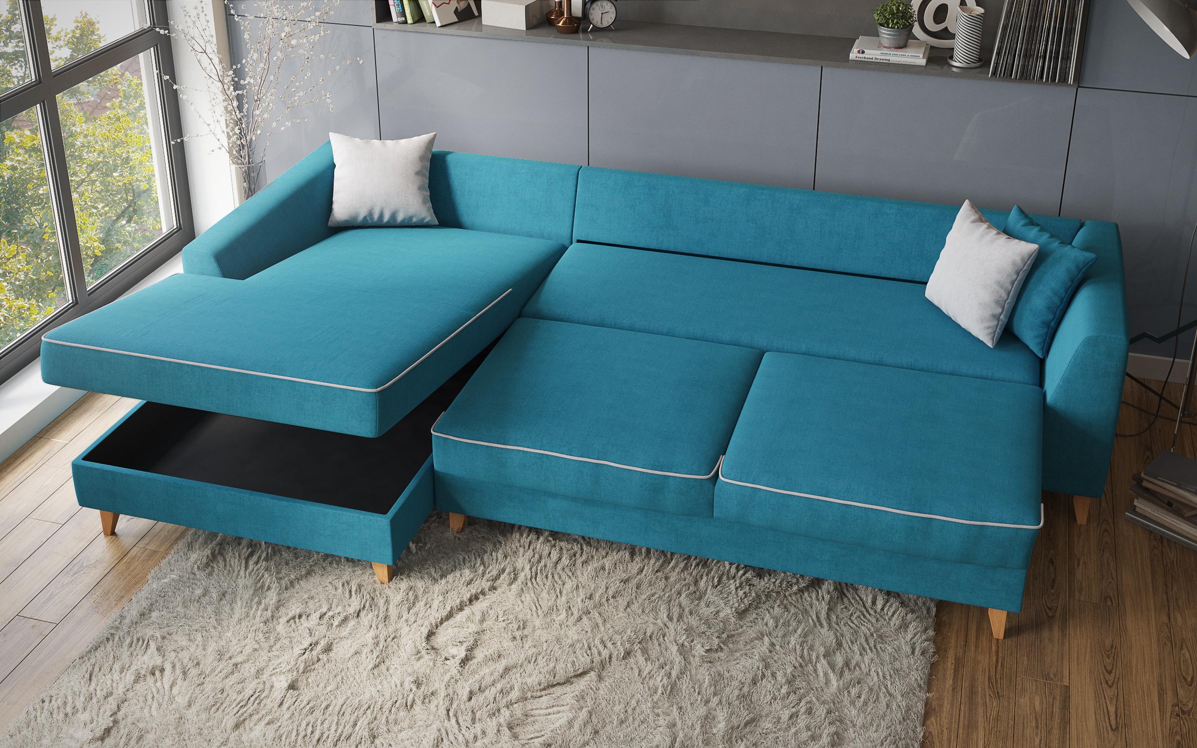 Coltar extensibil Bolonia, albastru lazur + gri deschis  4