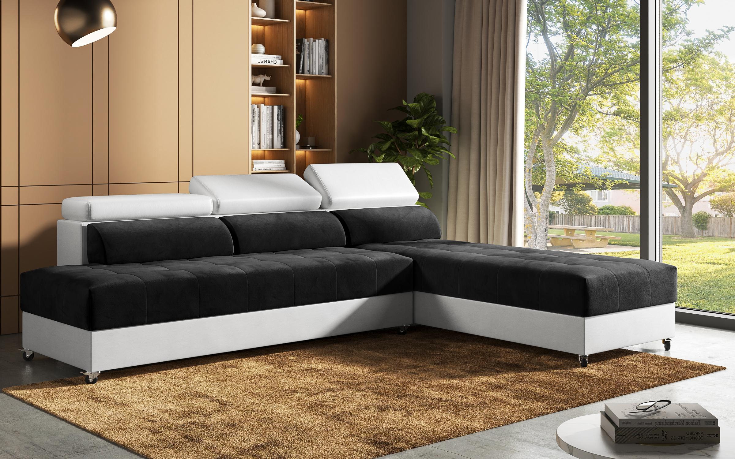 Coltar pentru living Galans, negru + piele alba  5