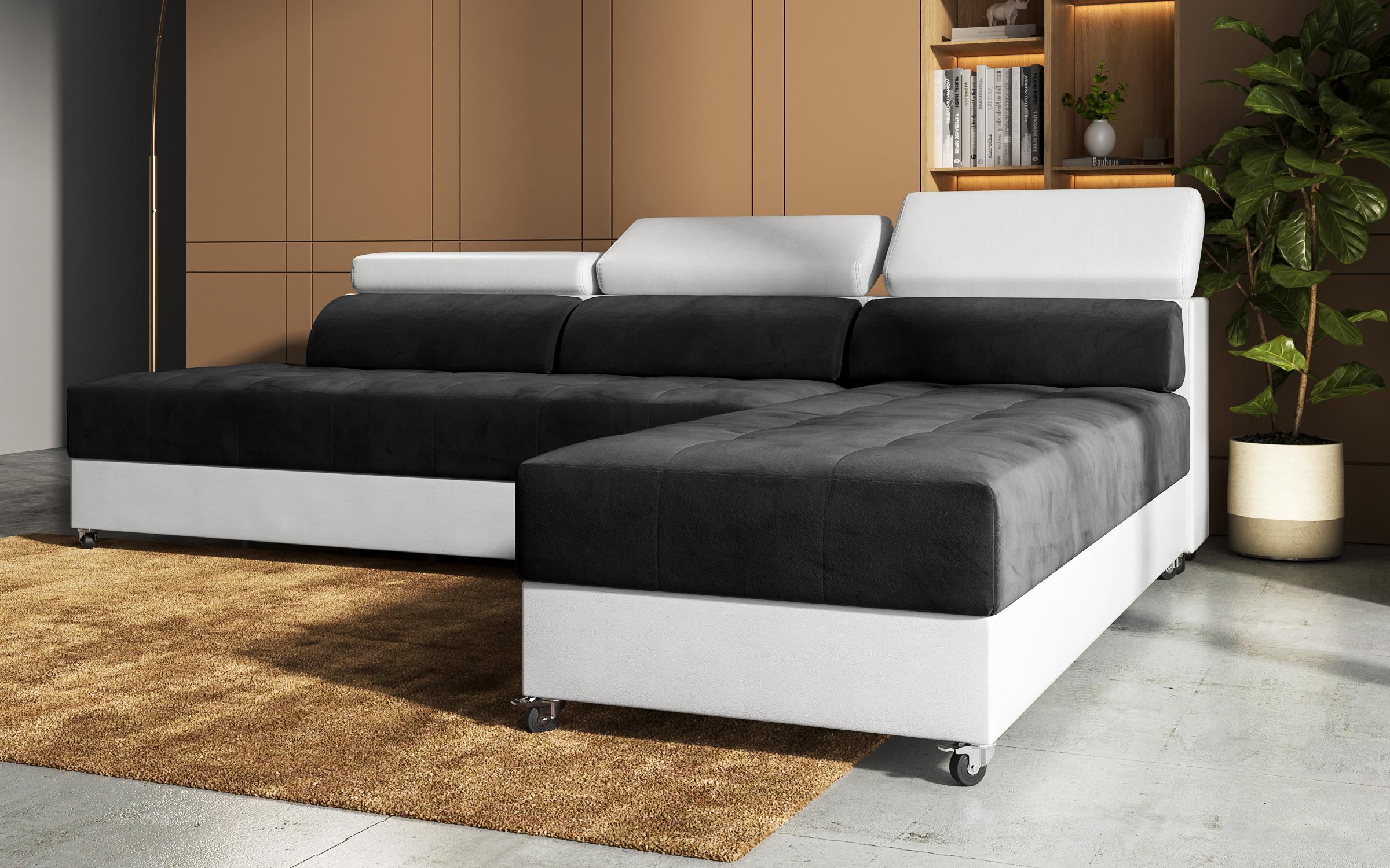 Coltar pentru living Galans, negru + piele alba  8