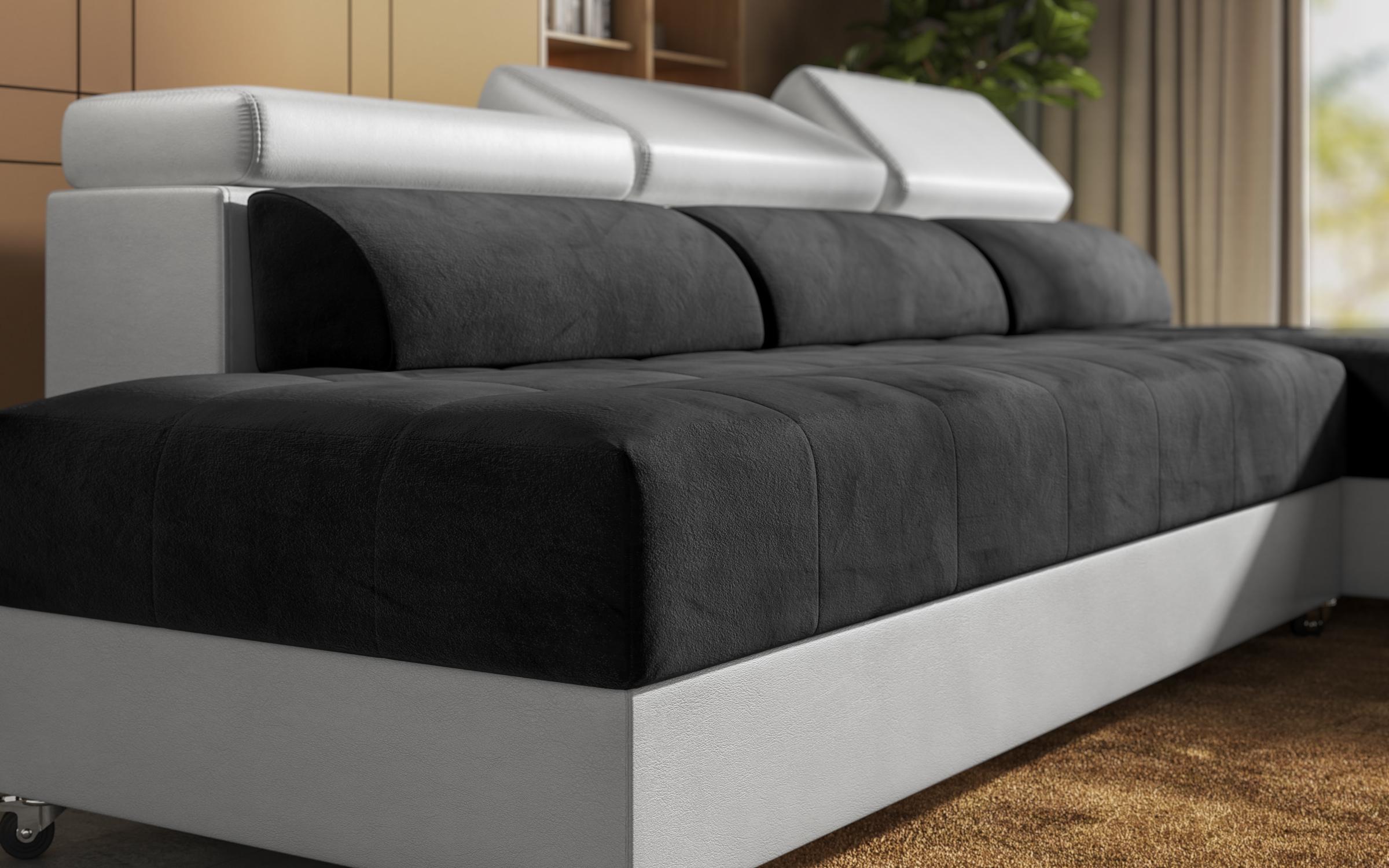 Coltar pentru living Galans, negru + piele alba  7