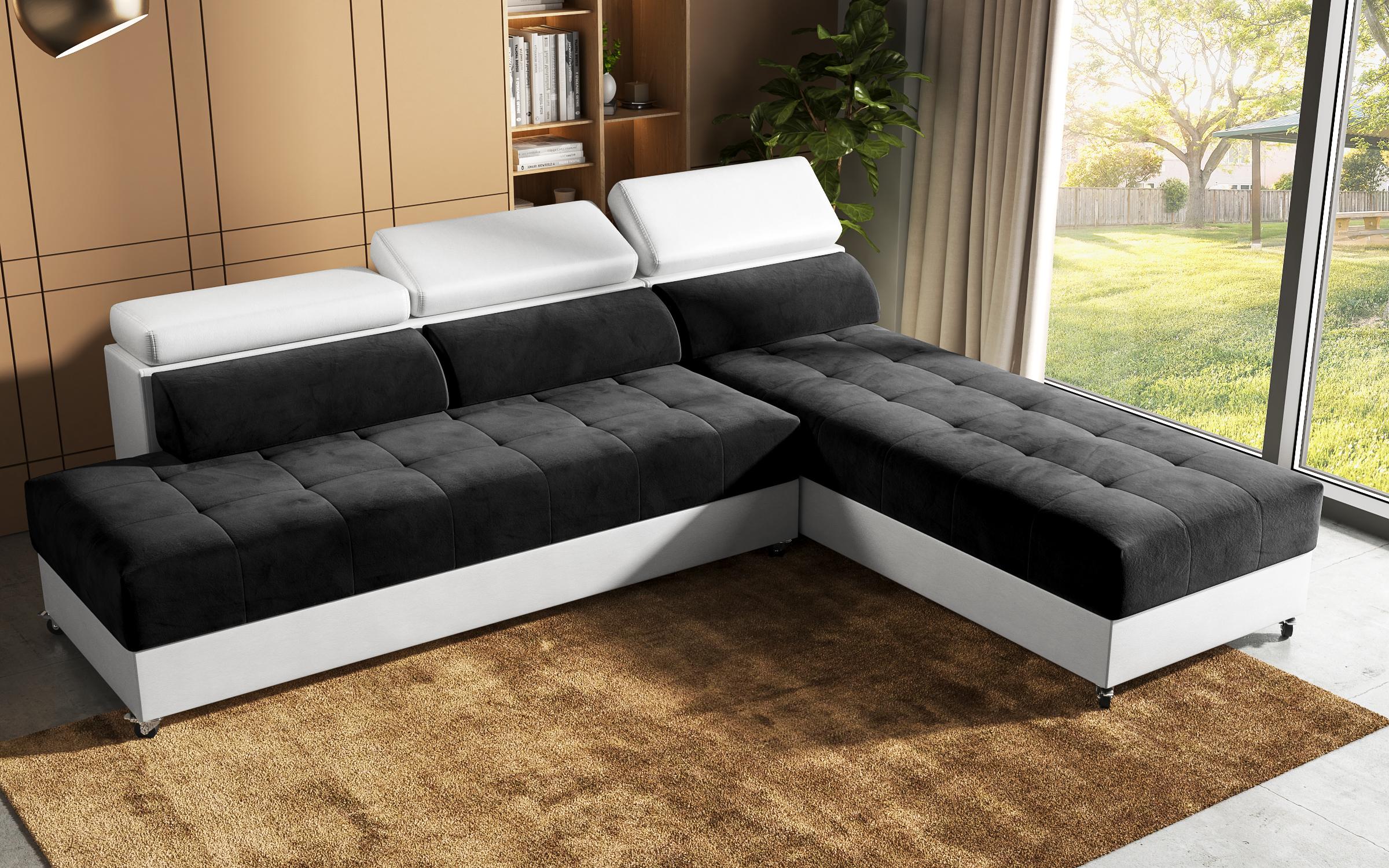 Coltar pentru living Galans, negru + piele alba  10
