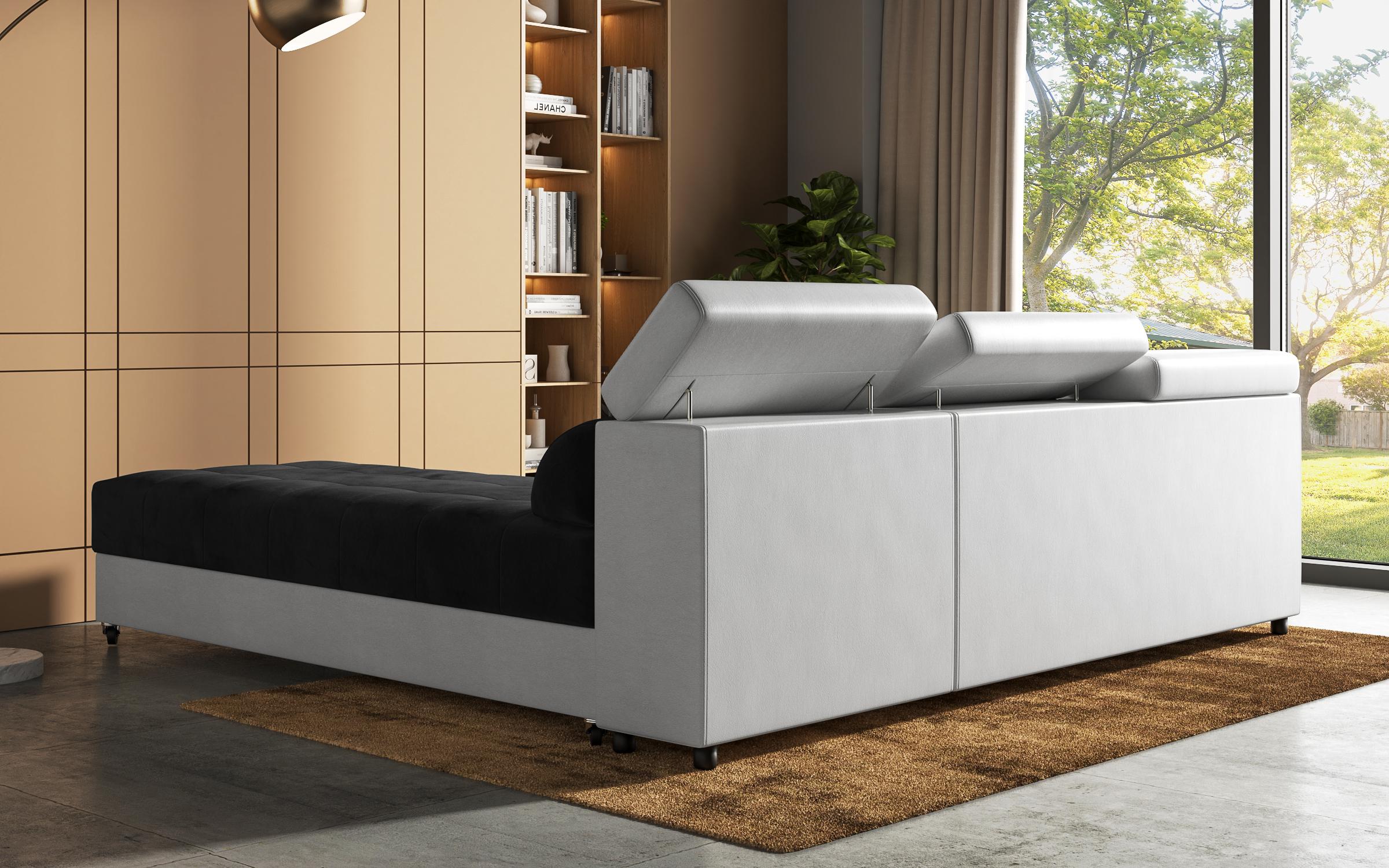 Coltar pentru living Galans, negru + piele alba  9