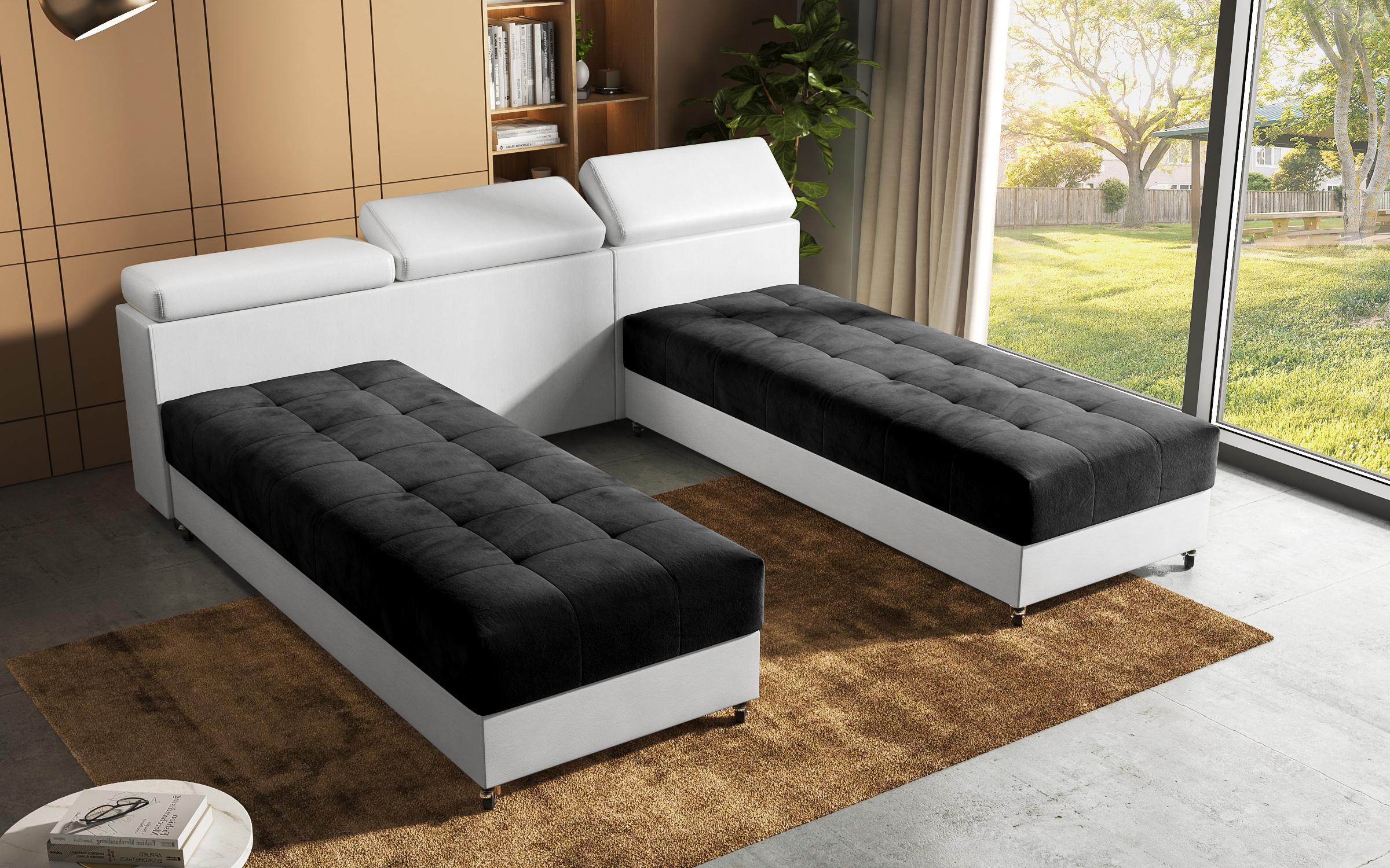 Coltar pentru living Galans, negru + piele alba  6