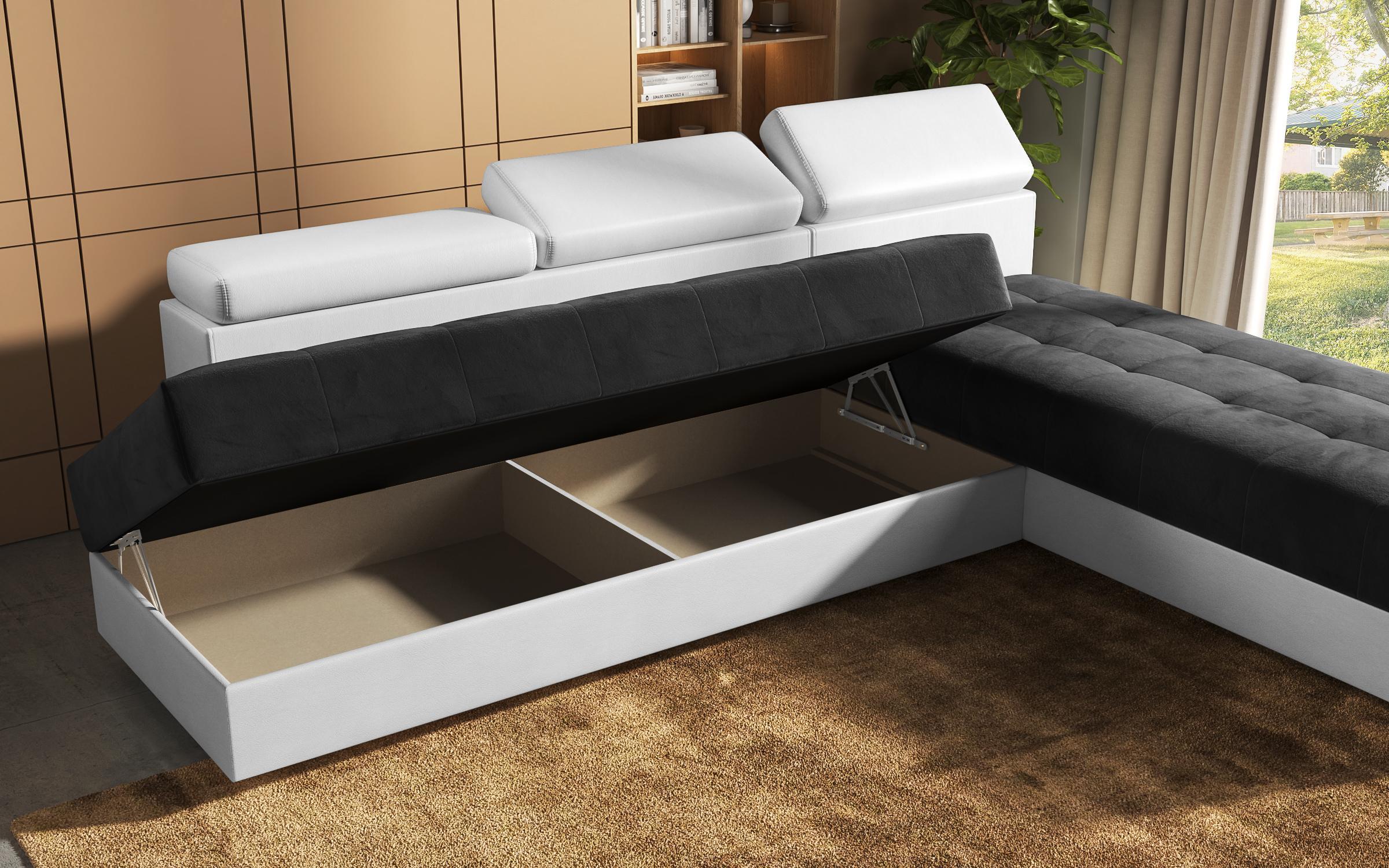 Coltar pentru living Galans, negru + piele alba  11