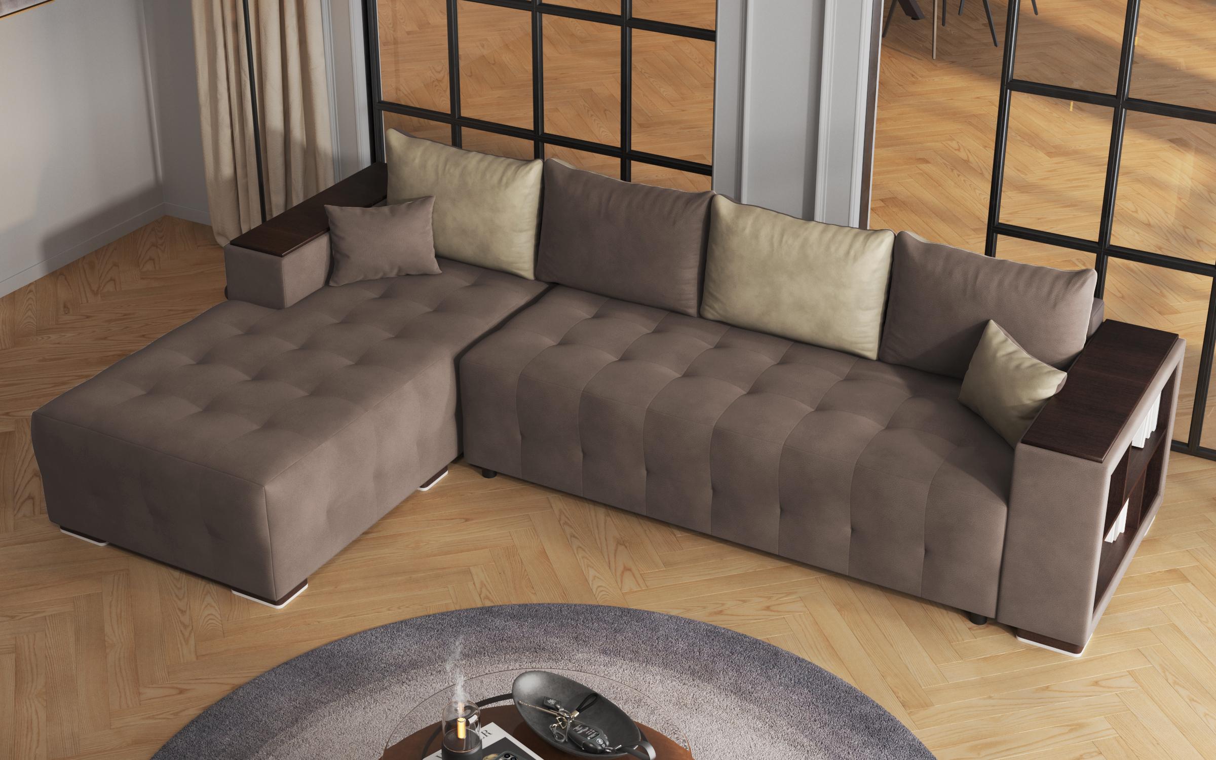 Coltar extensibil cu brat etajera Melvin Spring, maro + bej  6