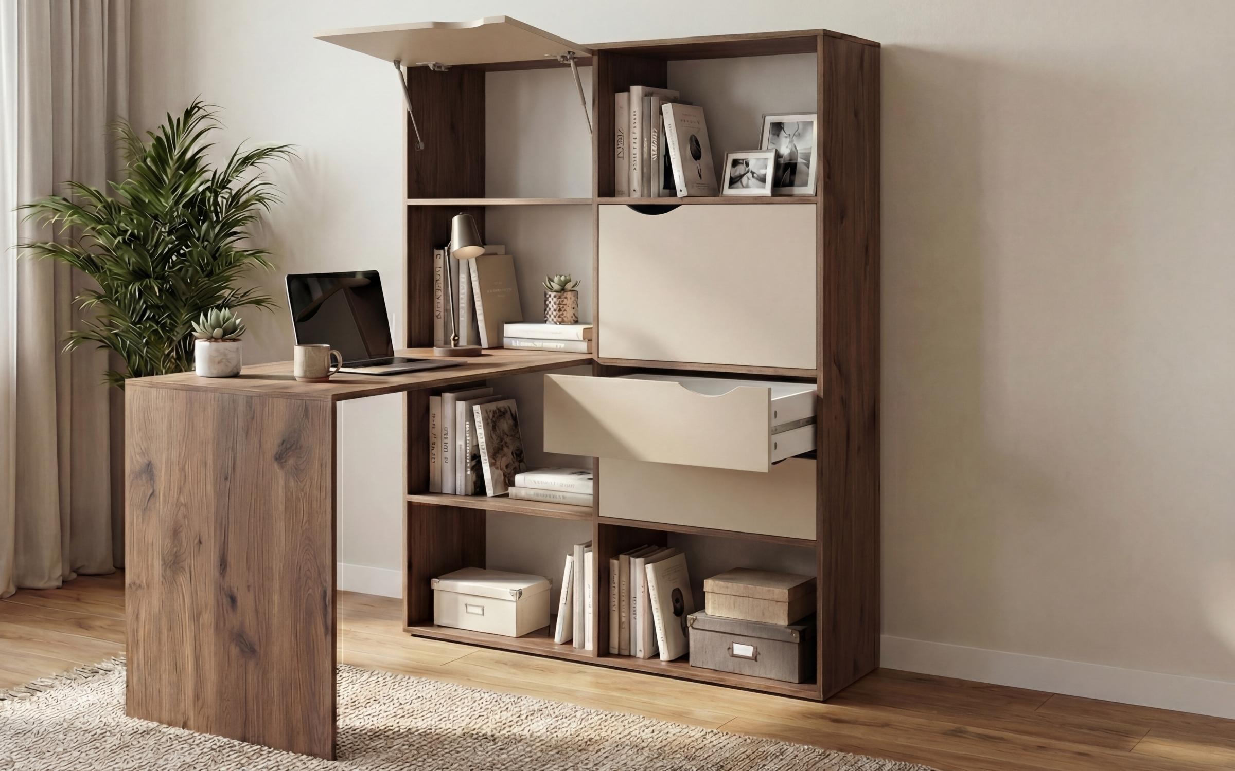 Birou cu biblioteca Elix, stejar scandinav inchis + Perla  4