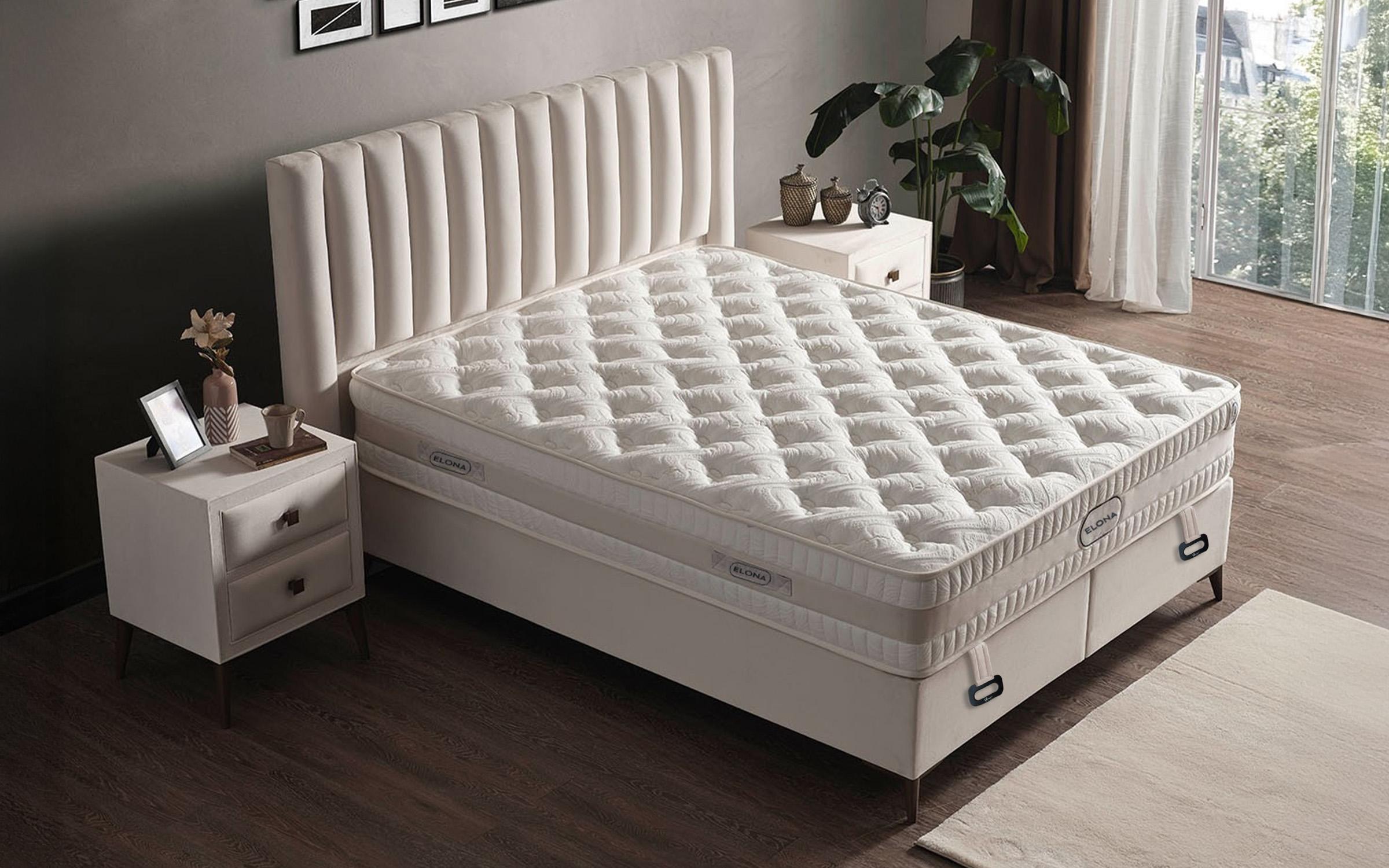 Pat dublu Boxspring 160/200 Elona + saltea, crem  3