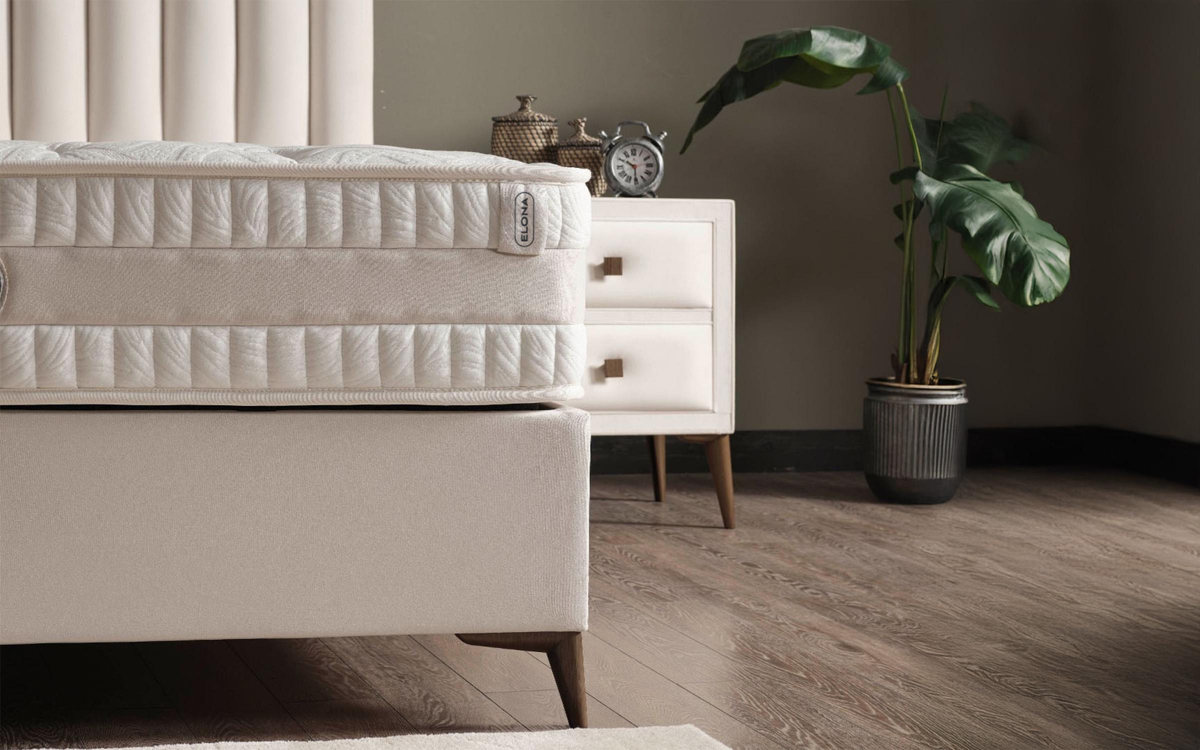 Pat dublu Boxspring 160/200 Elona + saltea, crem  5