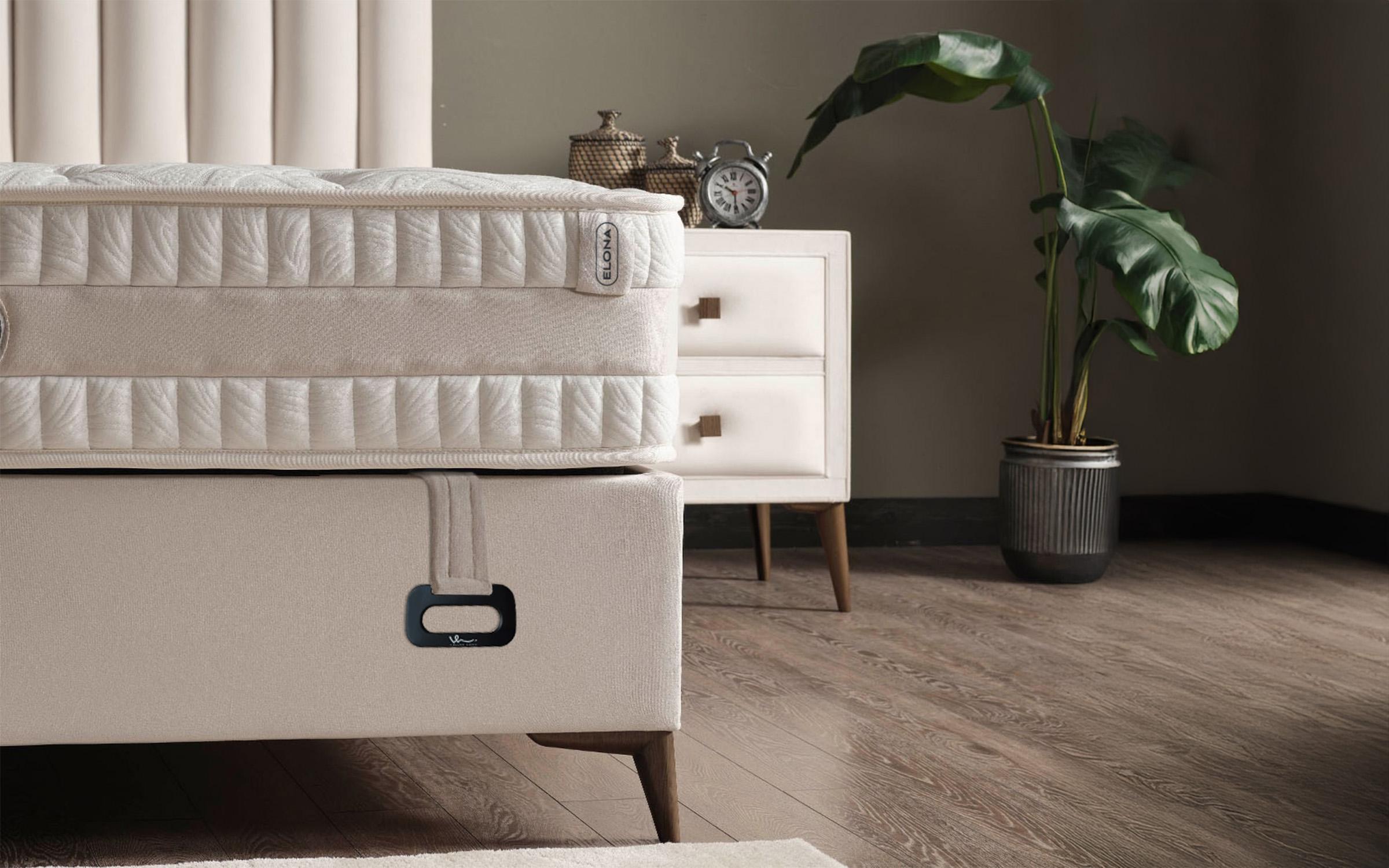 Pat dublu Boxspring 160/200 Elona + saltea, crem  7