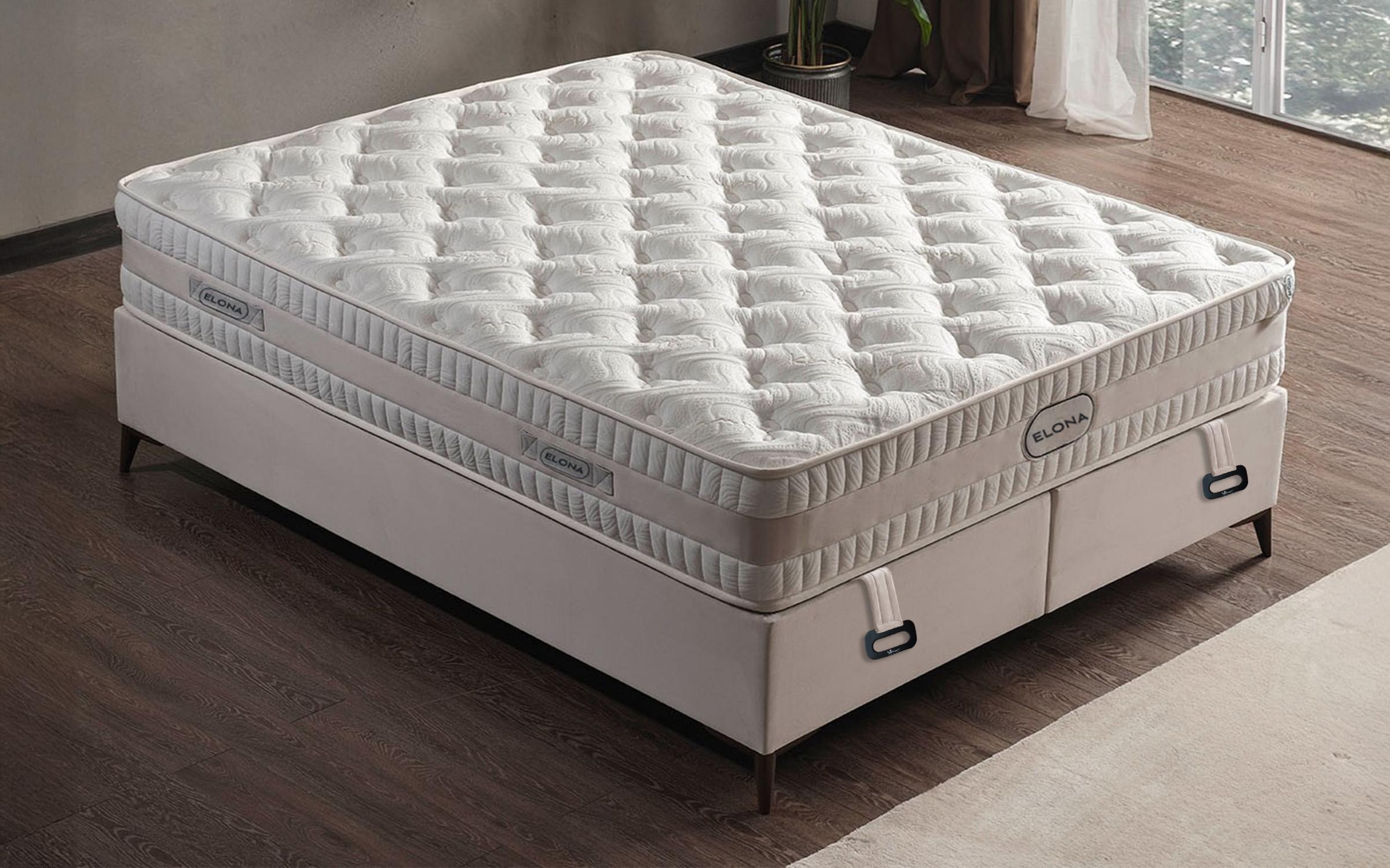 Pat dublu Boxspring 160/200 Elona + saltea, crem  4