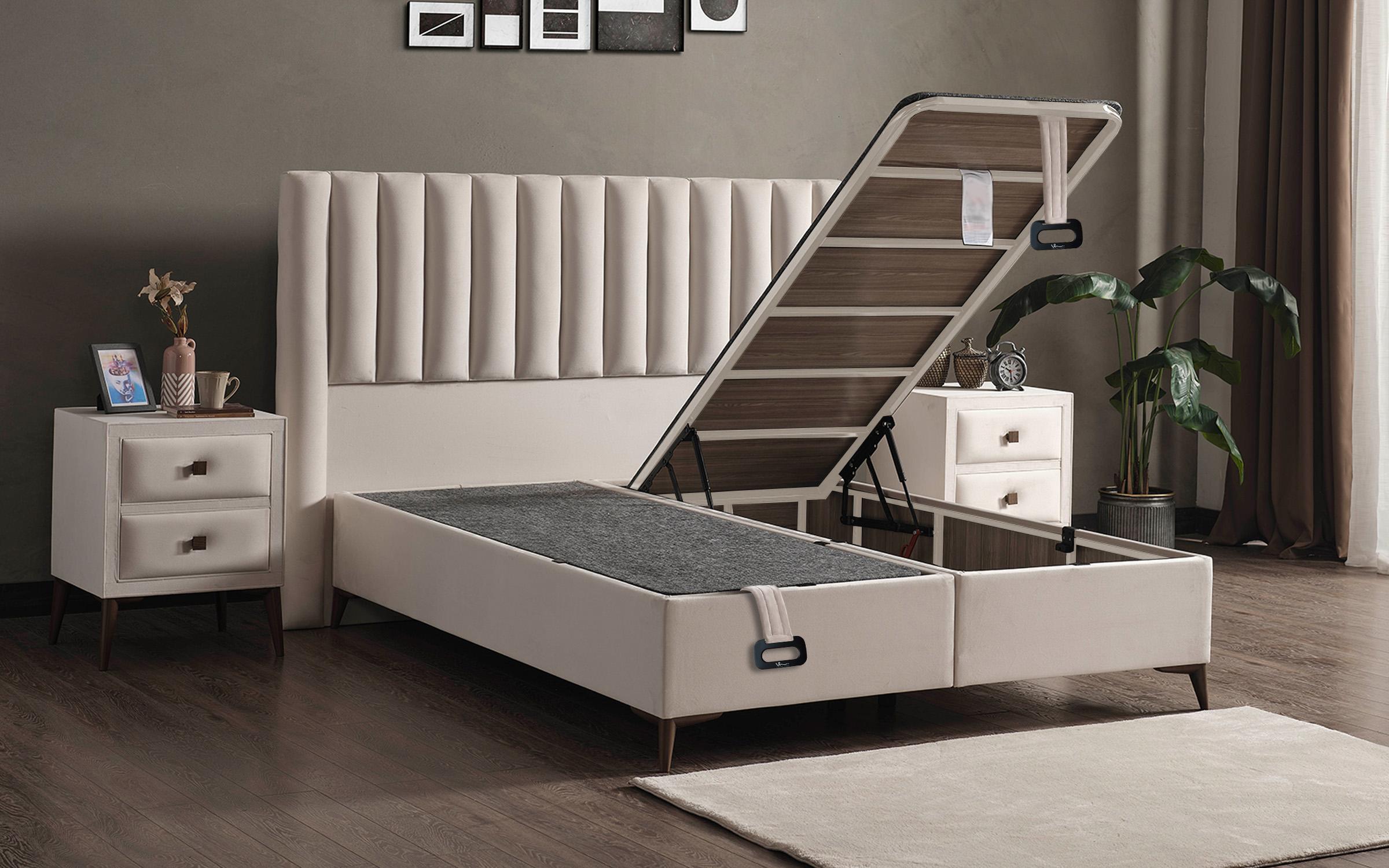 Pat dublu Boxspring 160/200 Elona + saltea, crem  6
