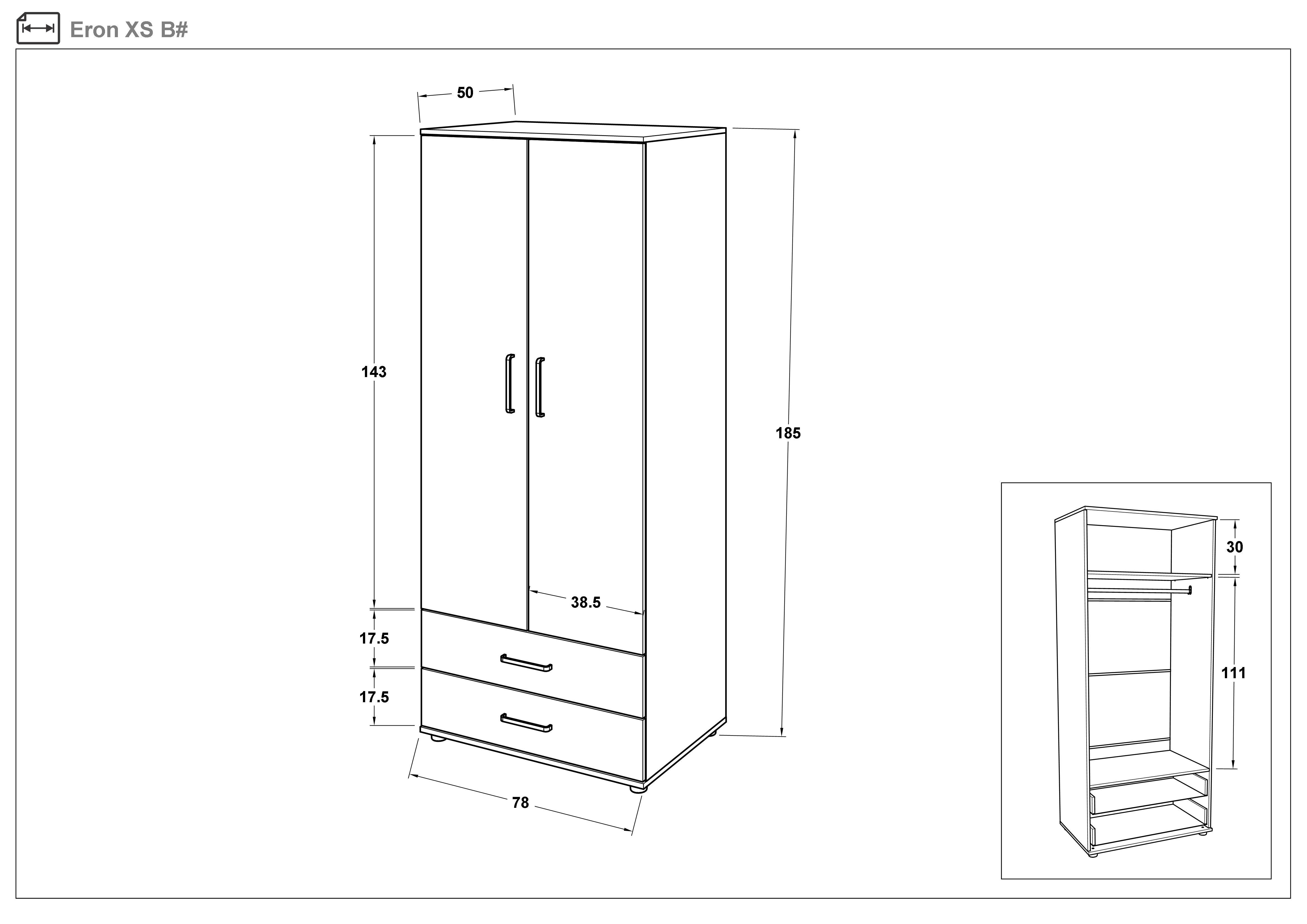 Dulap cu doua usi si sertare Eron XS | Vellea Home