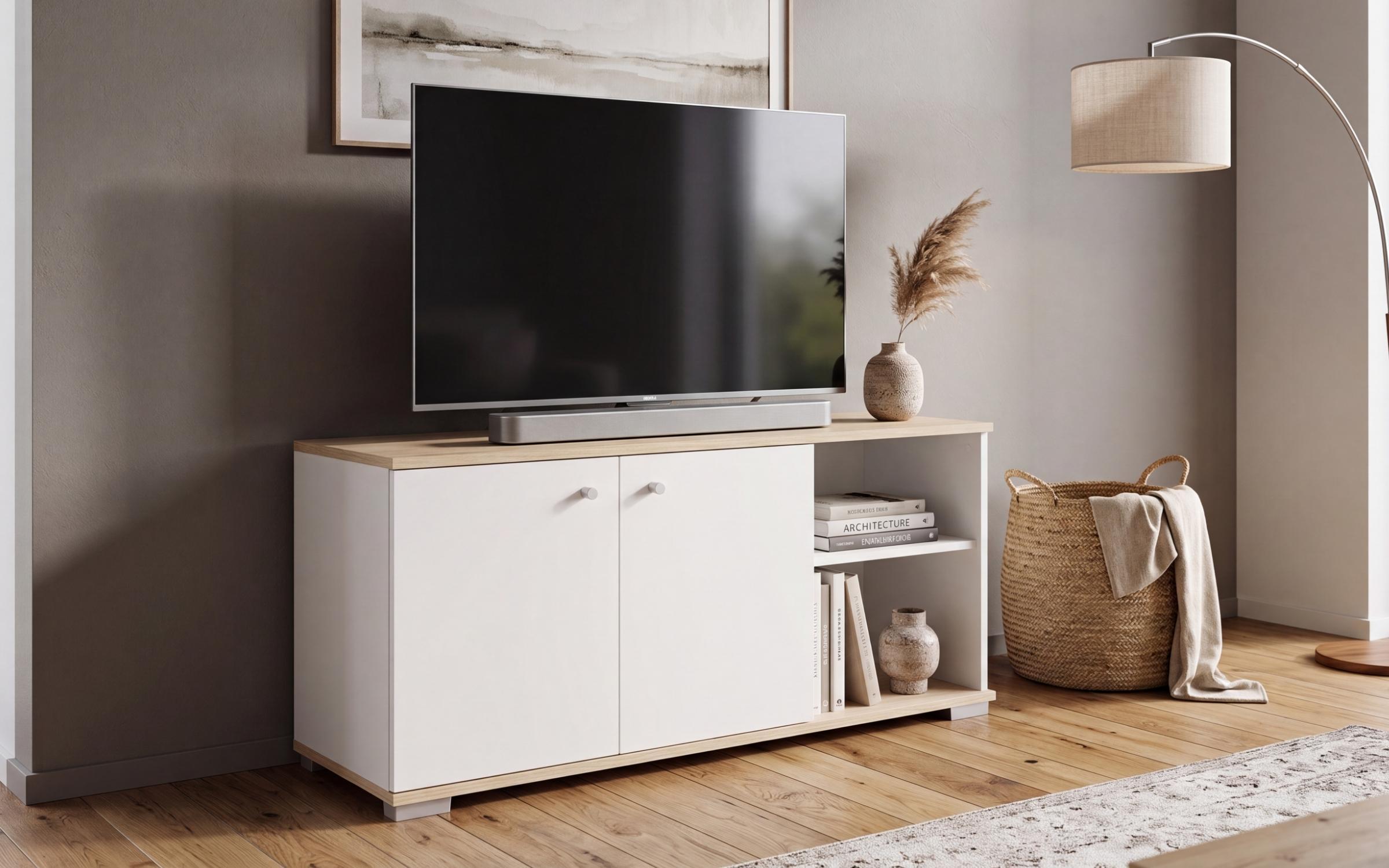 Modul TV Eterno, alb mat + stejar scandinav deschis  1