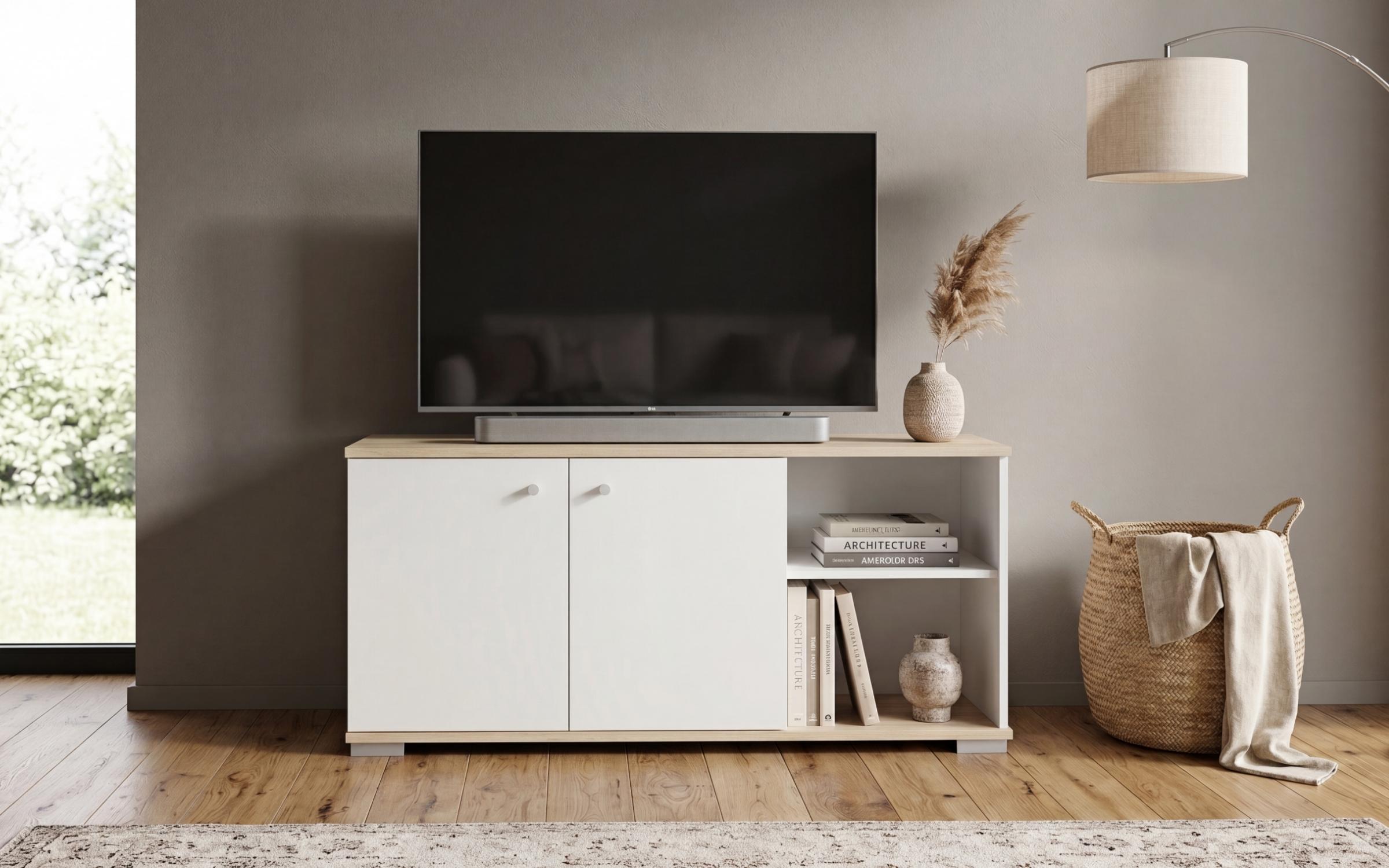 Modul TV Eterno, alb mat + stejar scandinav deschis  2