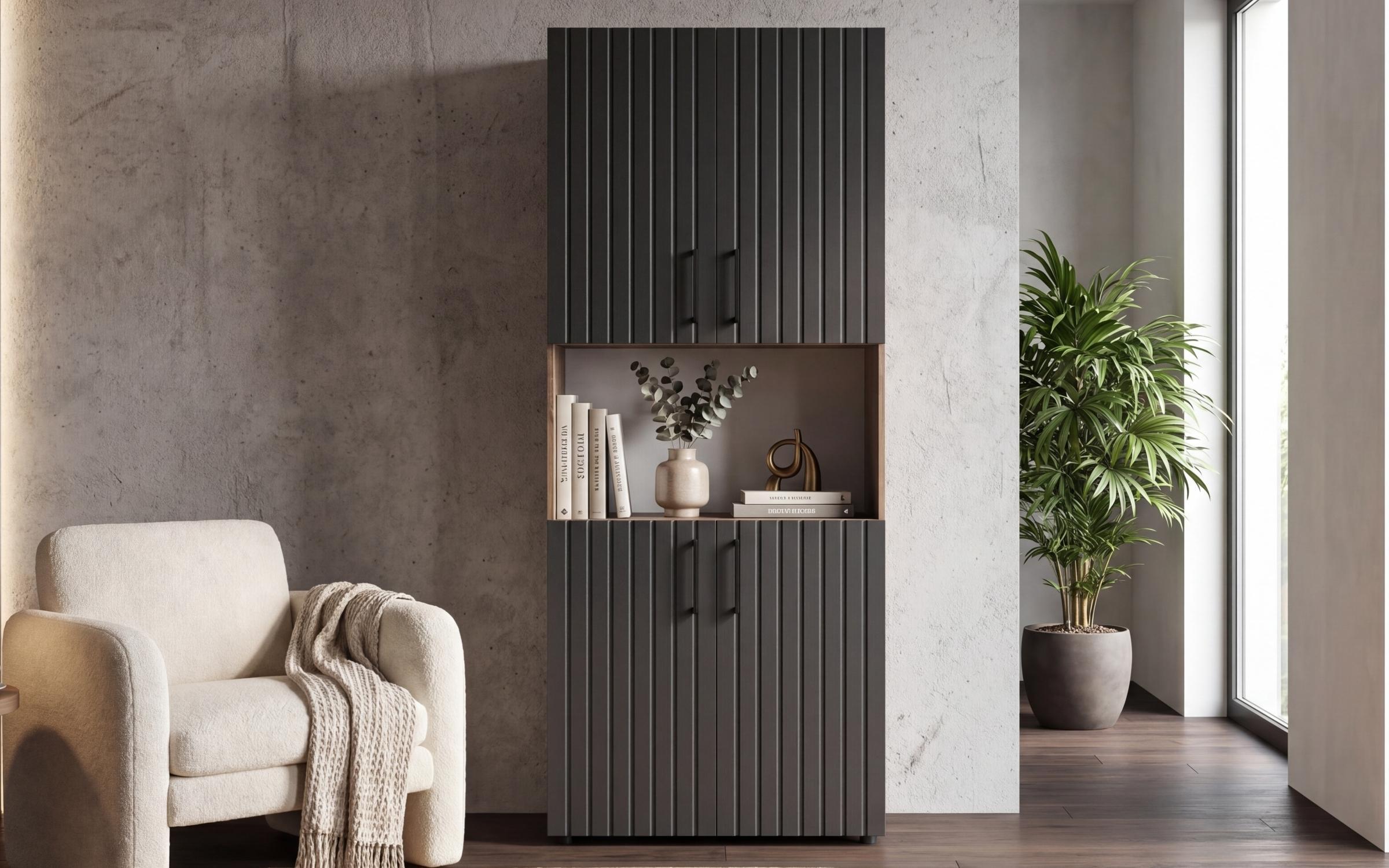 Biblioteca Duo, stejar scandinav inchis + catifea neagra  3