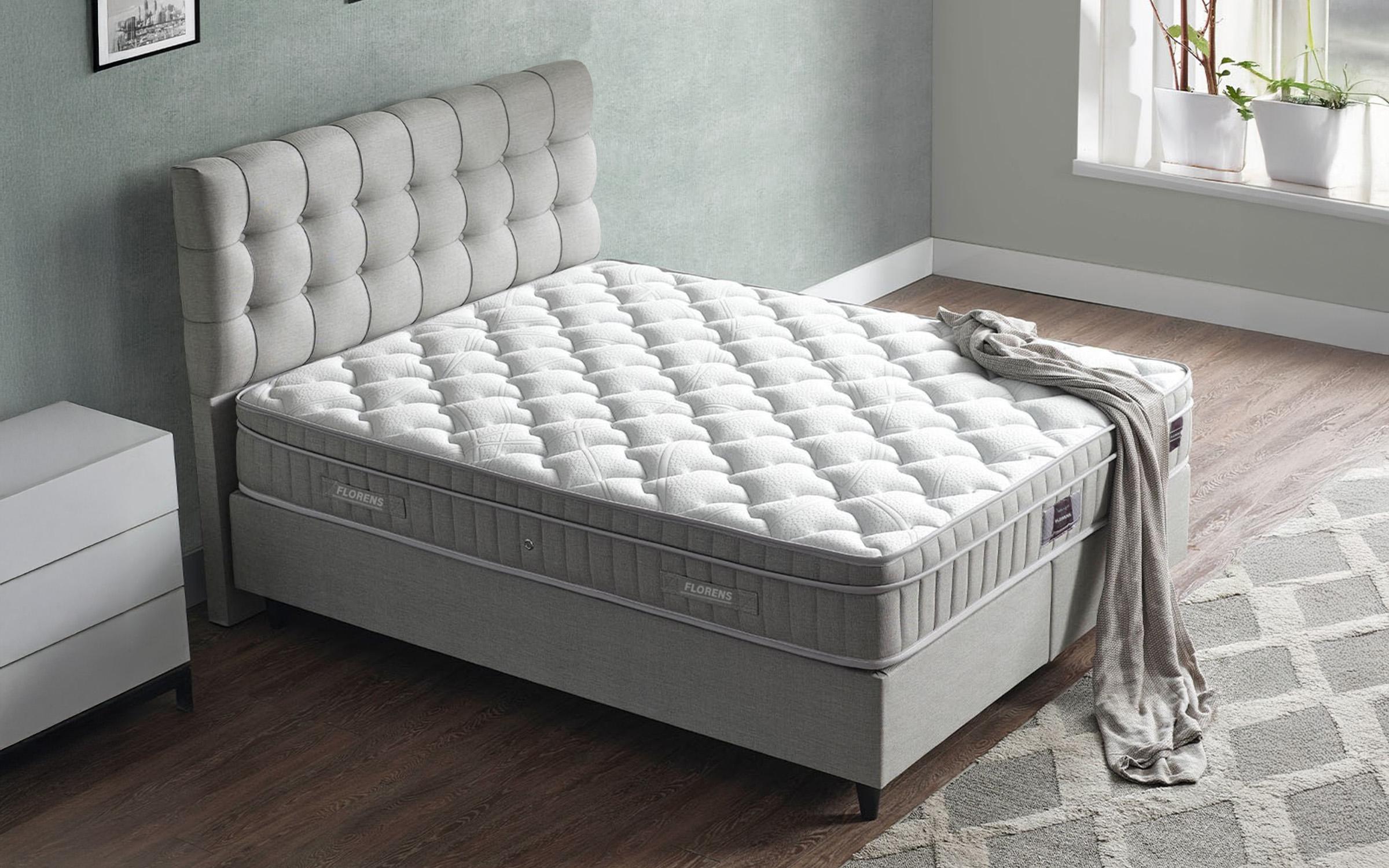 Pat dublu Boxspring 160/200 Florence + saltea, gri  1