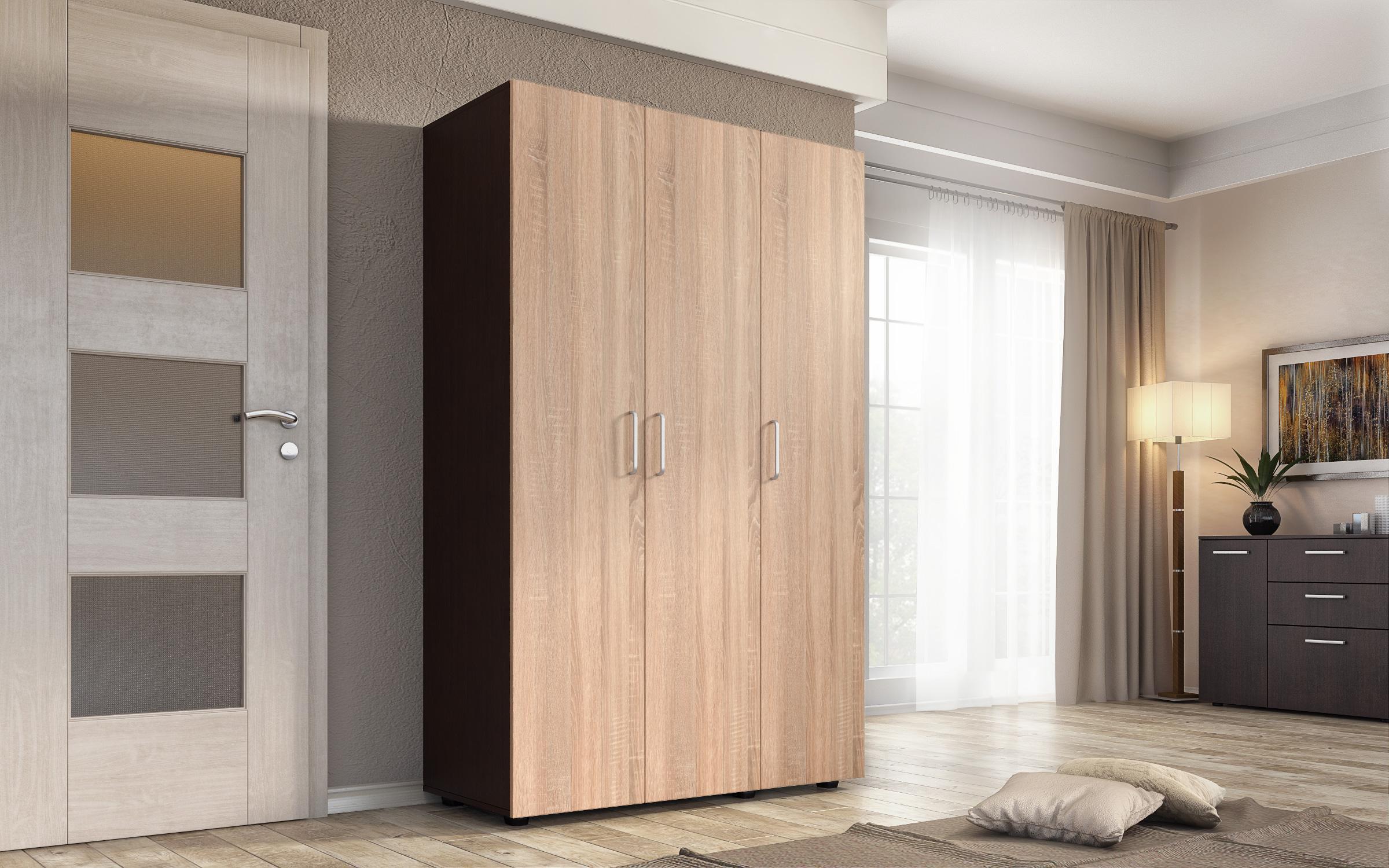 Dulap cu trei usi Stenly, wenge + stejar sonoma  1