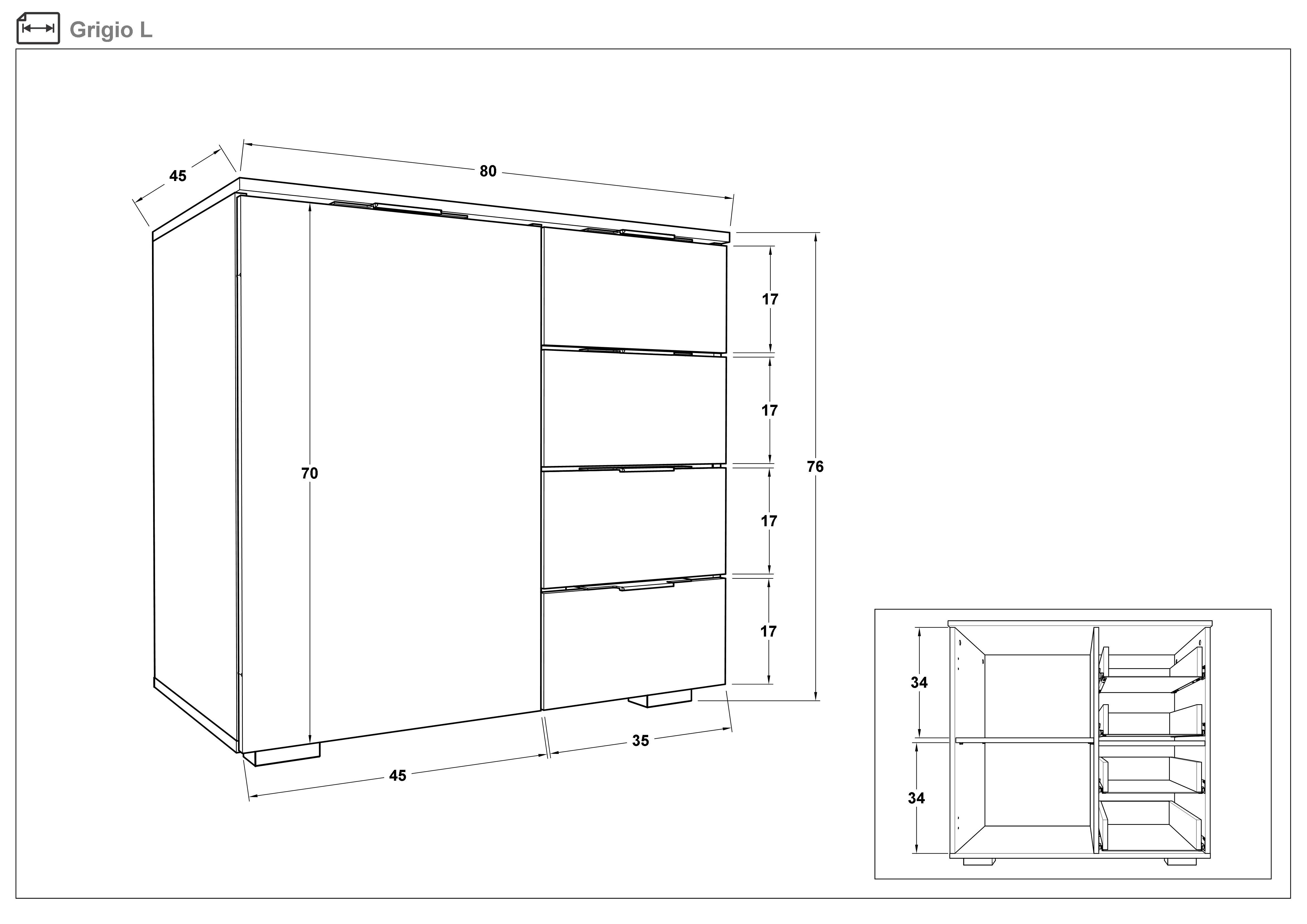 Comoda Grigio L, antracit mat  2