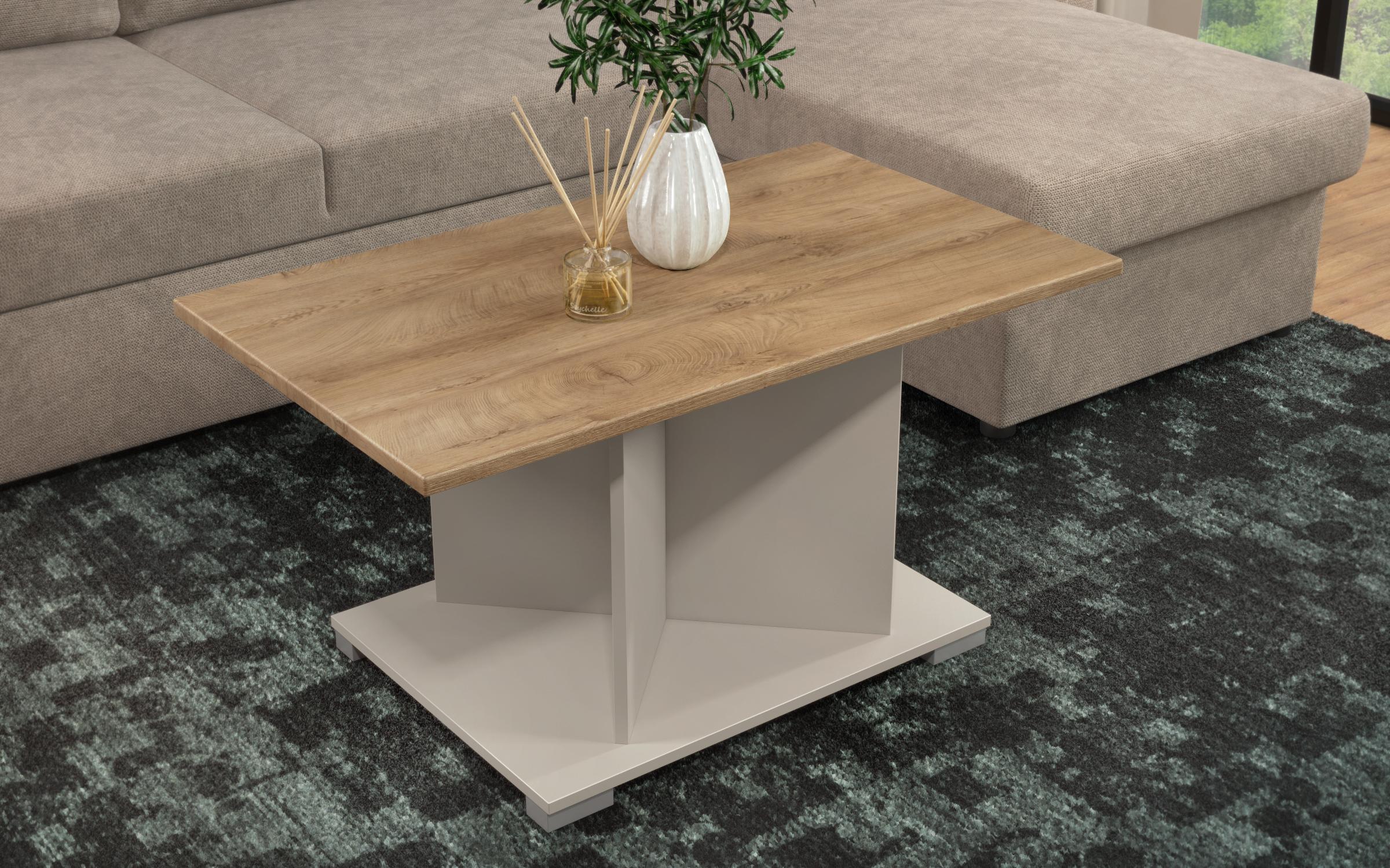 Masuta de cafea + MDF Aurea L, nisipiu mat + stejar classic  4