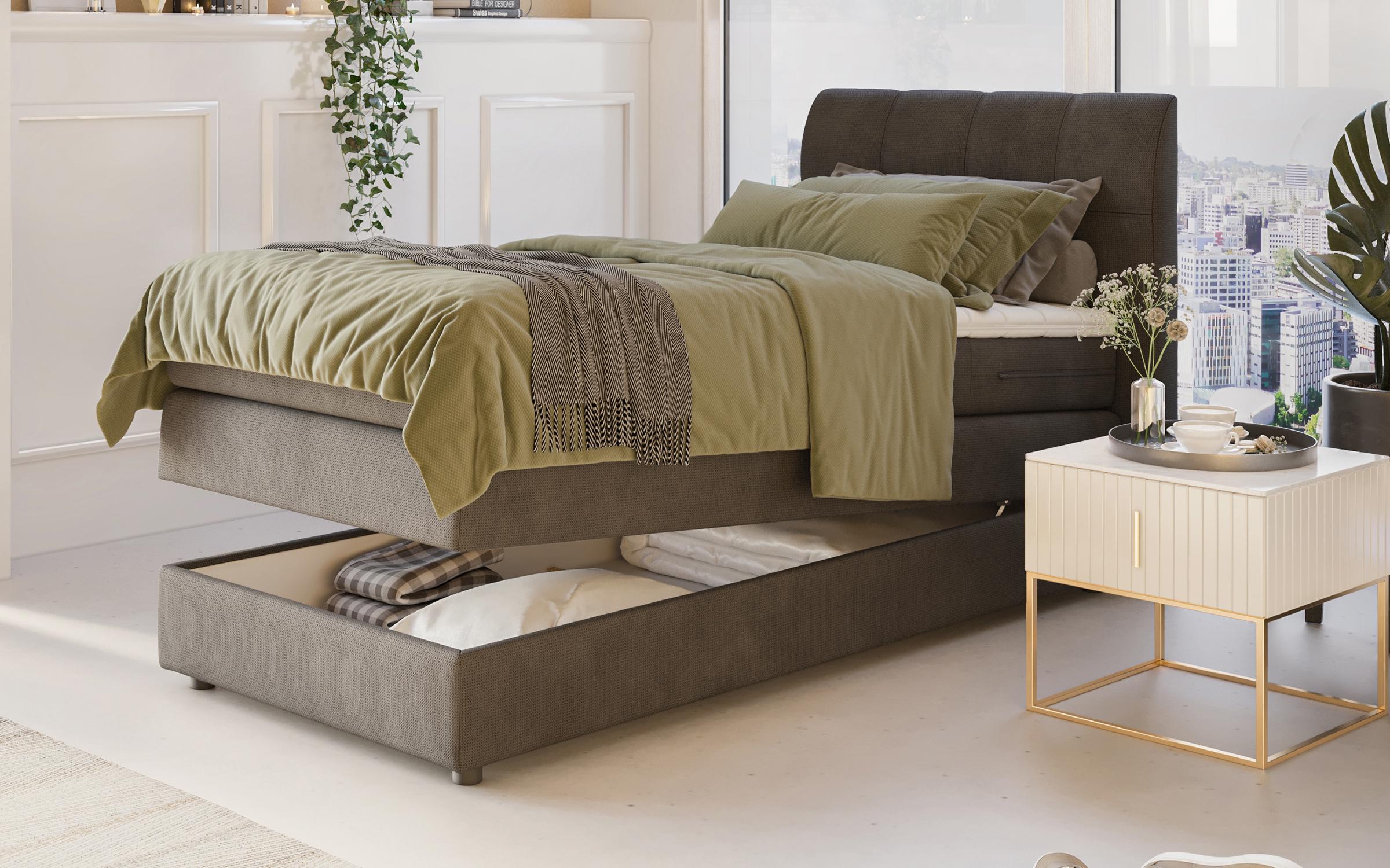 Pat dublu Boxspring + top saltea 90/200 Valoni, gri  2