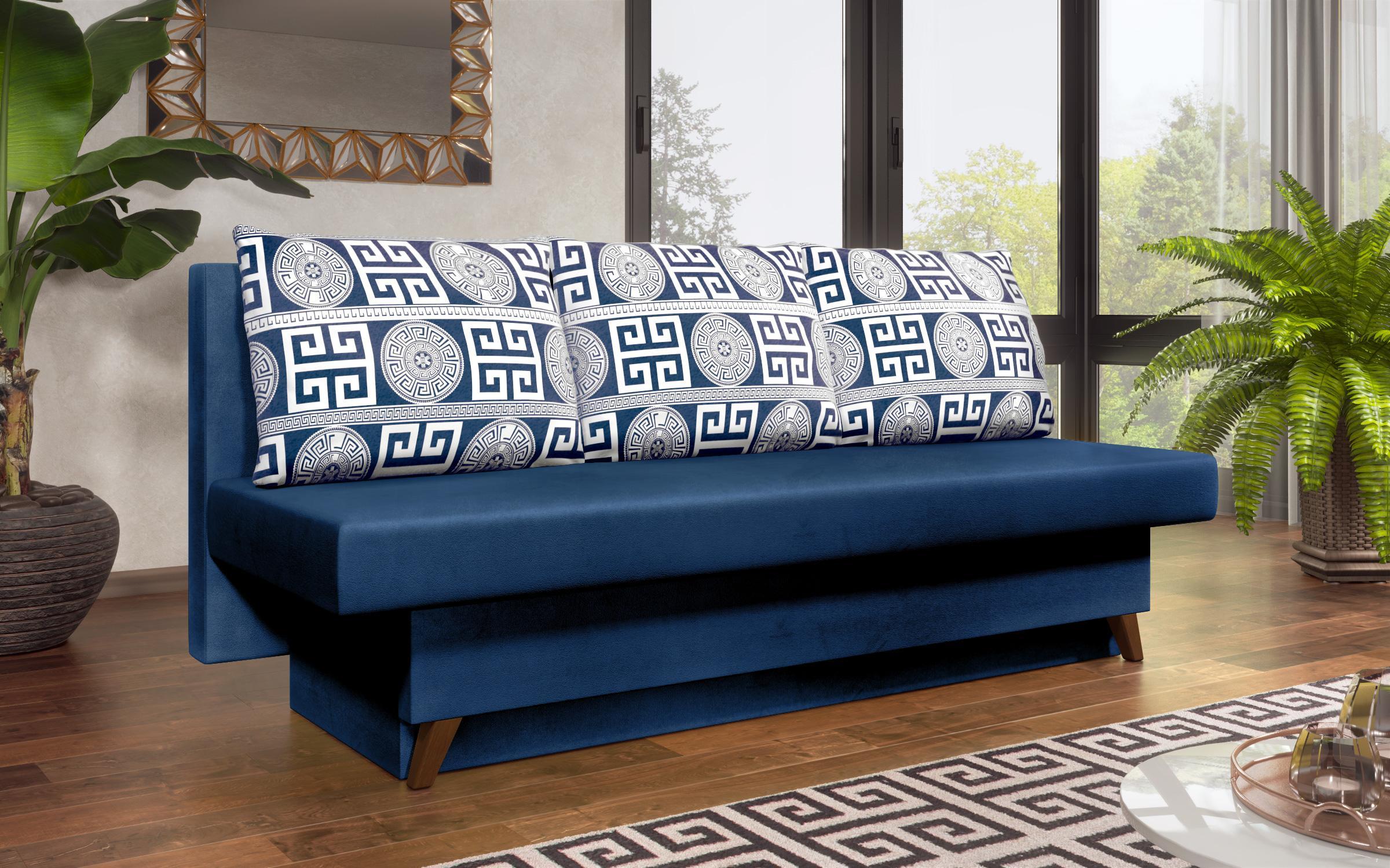 Canapea extensibila Komo, albastru + print  2