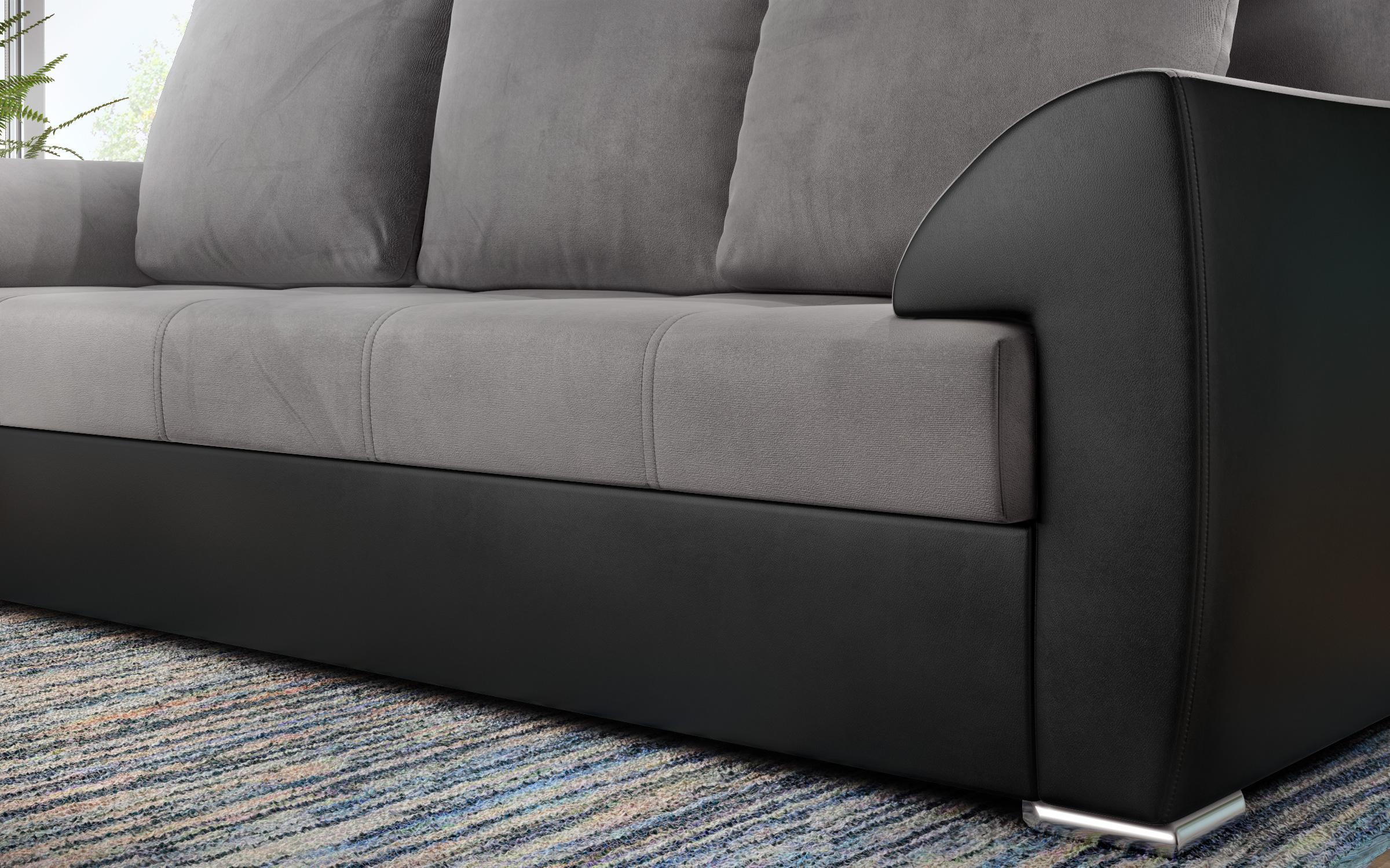 Canapea extensibila Deman, gri + piele neagra  6