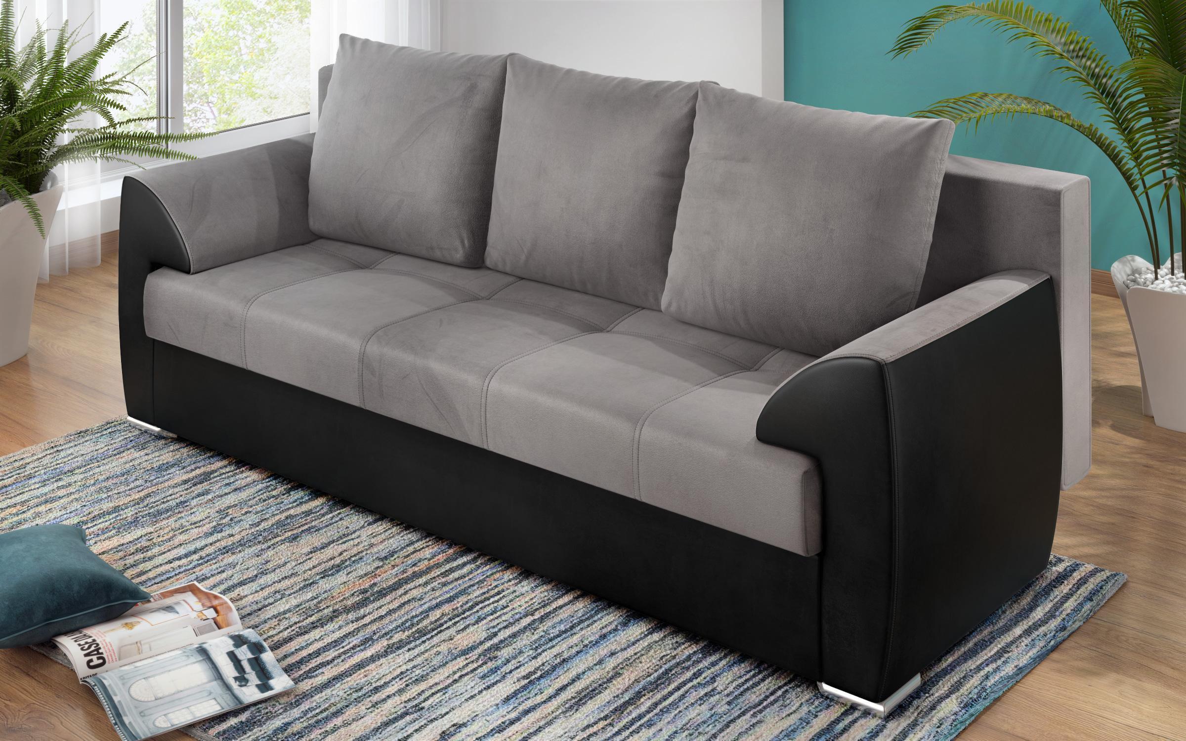 Canapea extensibila Deman, gri + piele neagra  4