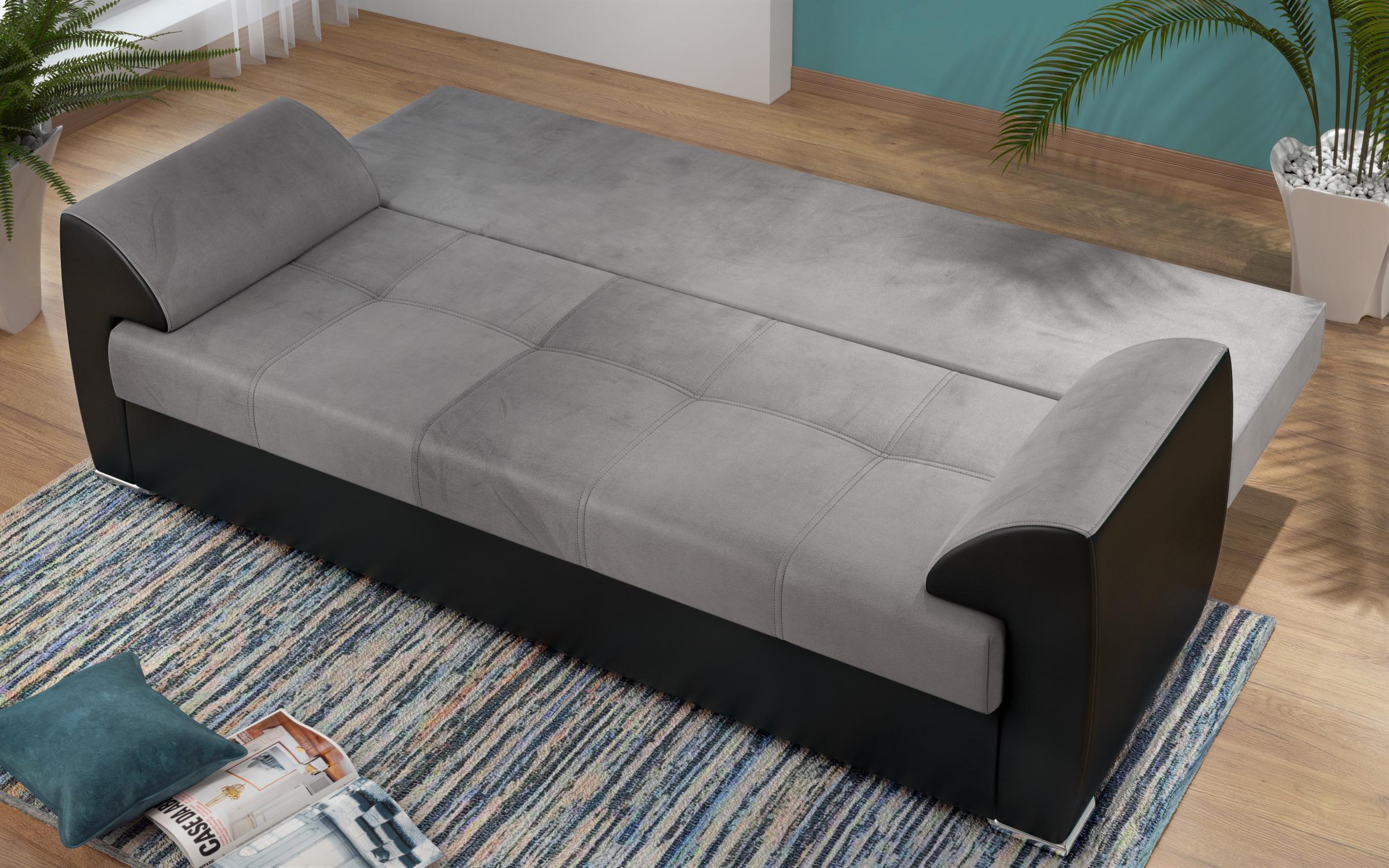 Canapea extensibila Deman, gri + piele neagra  5