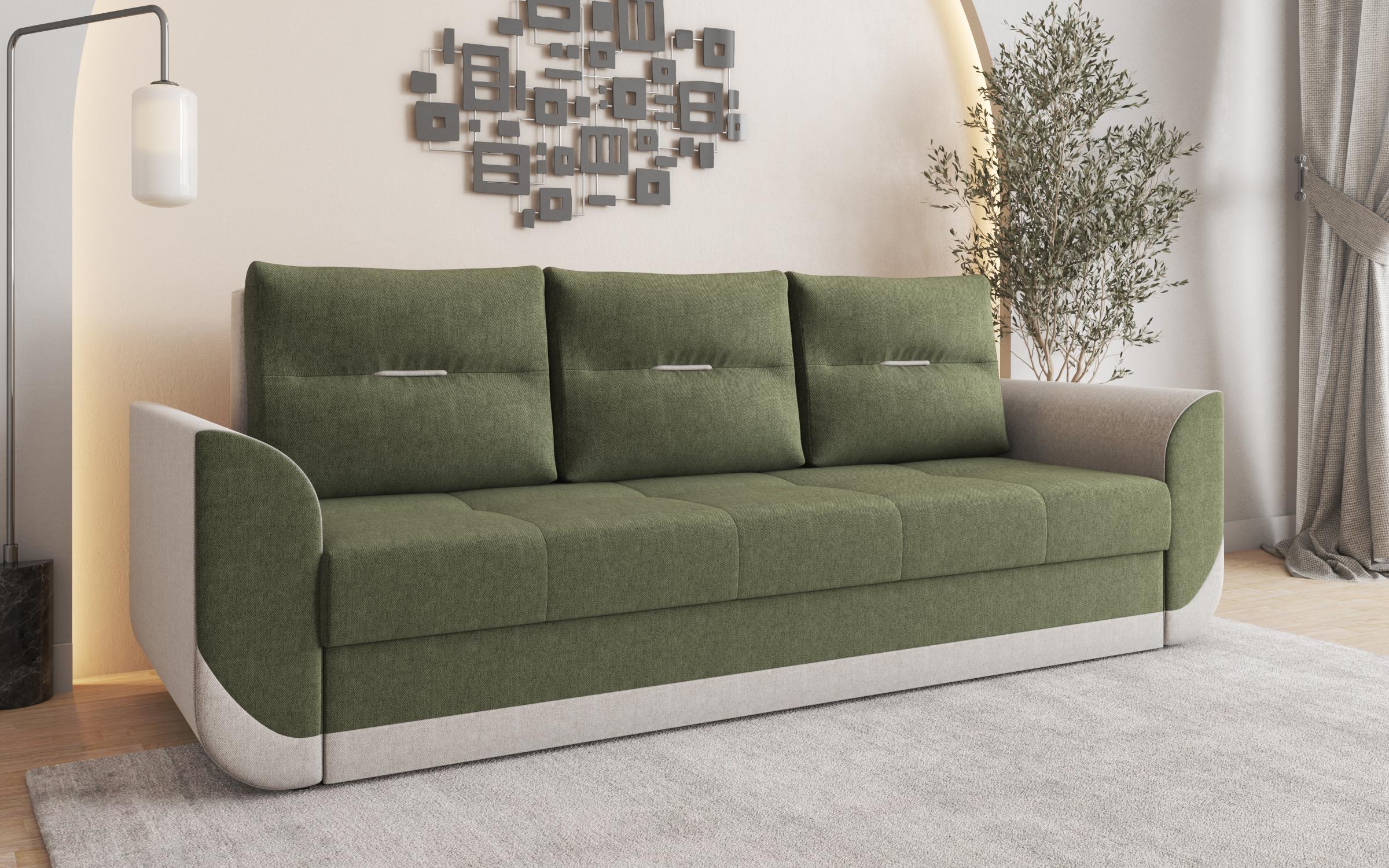 Canapea extensibila cu trei locuri Sven, verde inchis + bej melange  3